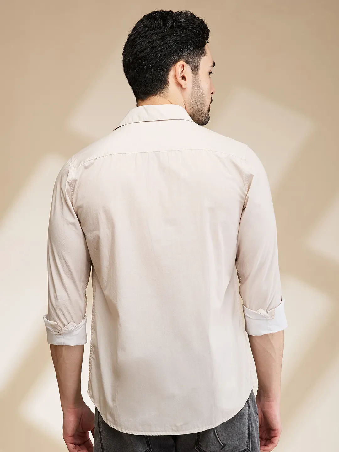 Beige Slim Fit Regular Collar Men's Shirt by Being Human Clothing - Image 3