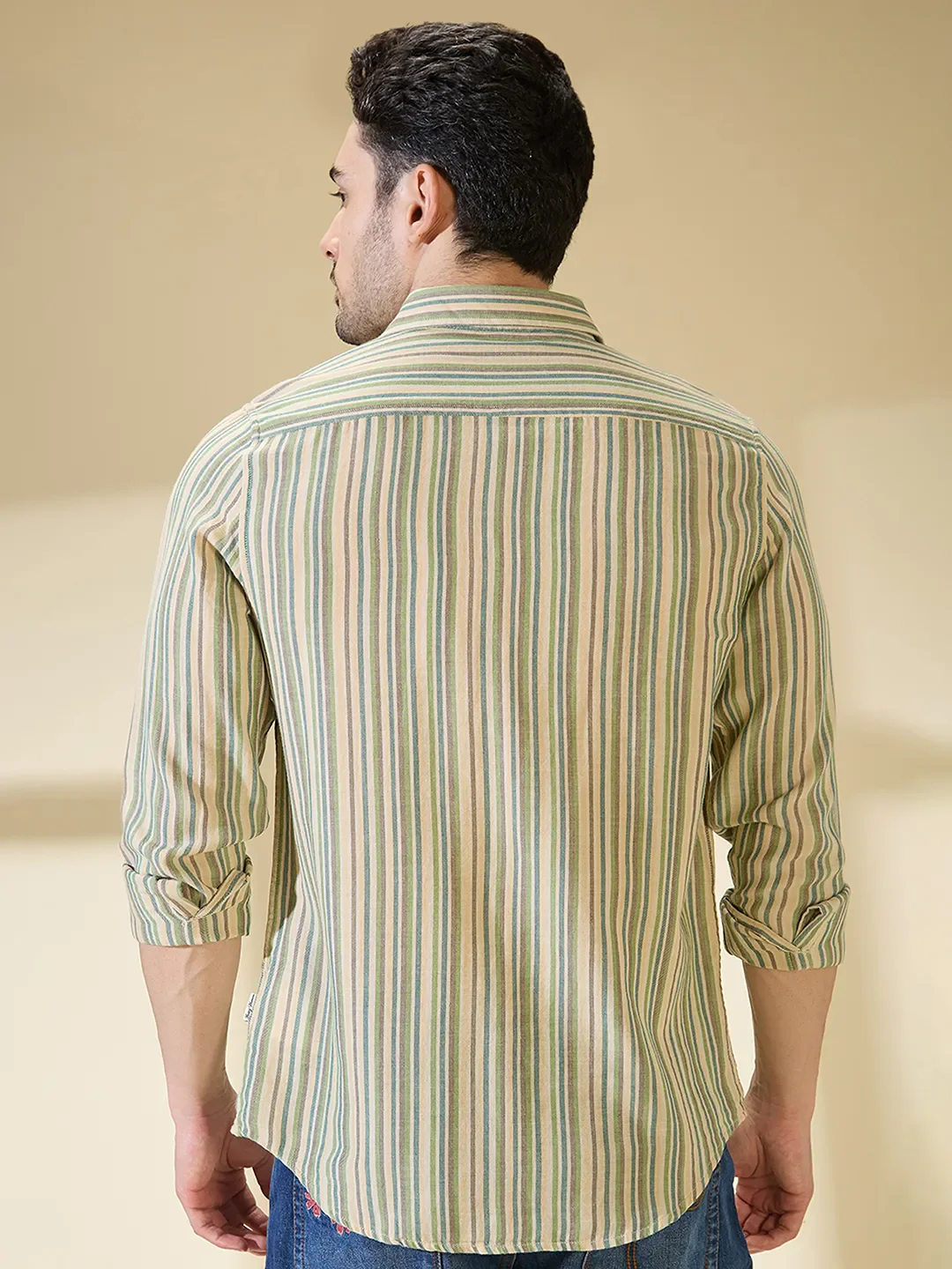 Green Regular Fit Regular Collar Men's Shirt by Being Human Clothing - Image 3