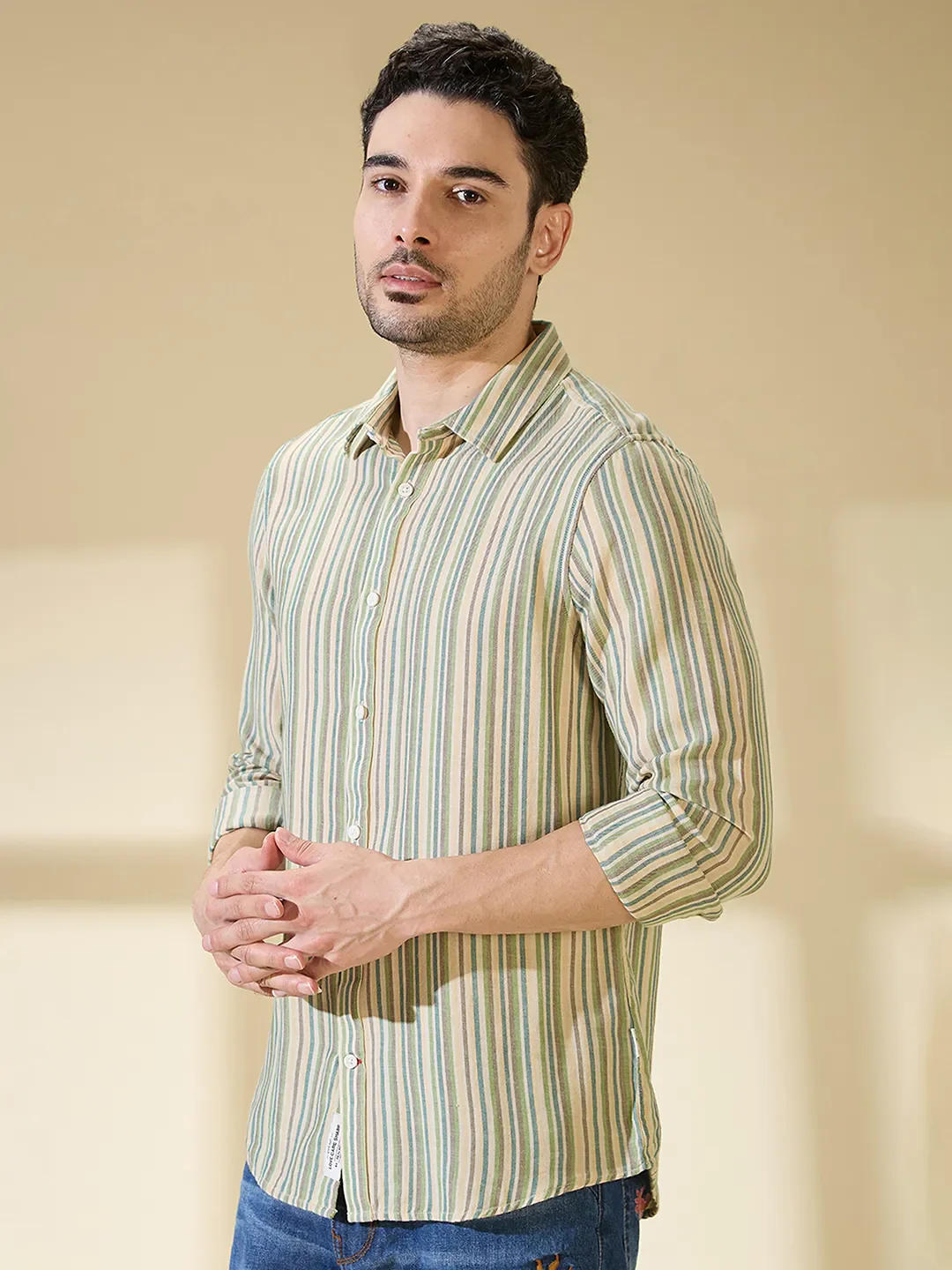 Green Regular Fit Regular Collar Men's Shirt by Being Human Clothing - Image 4