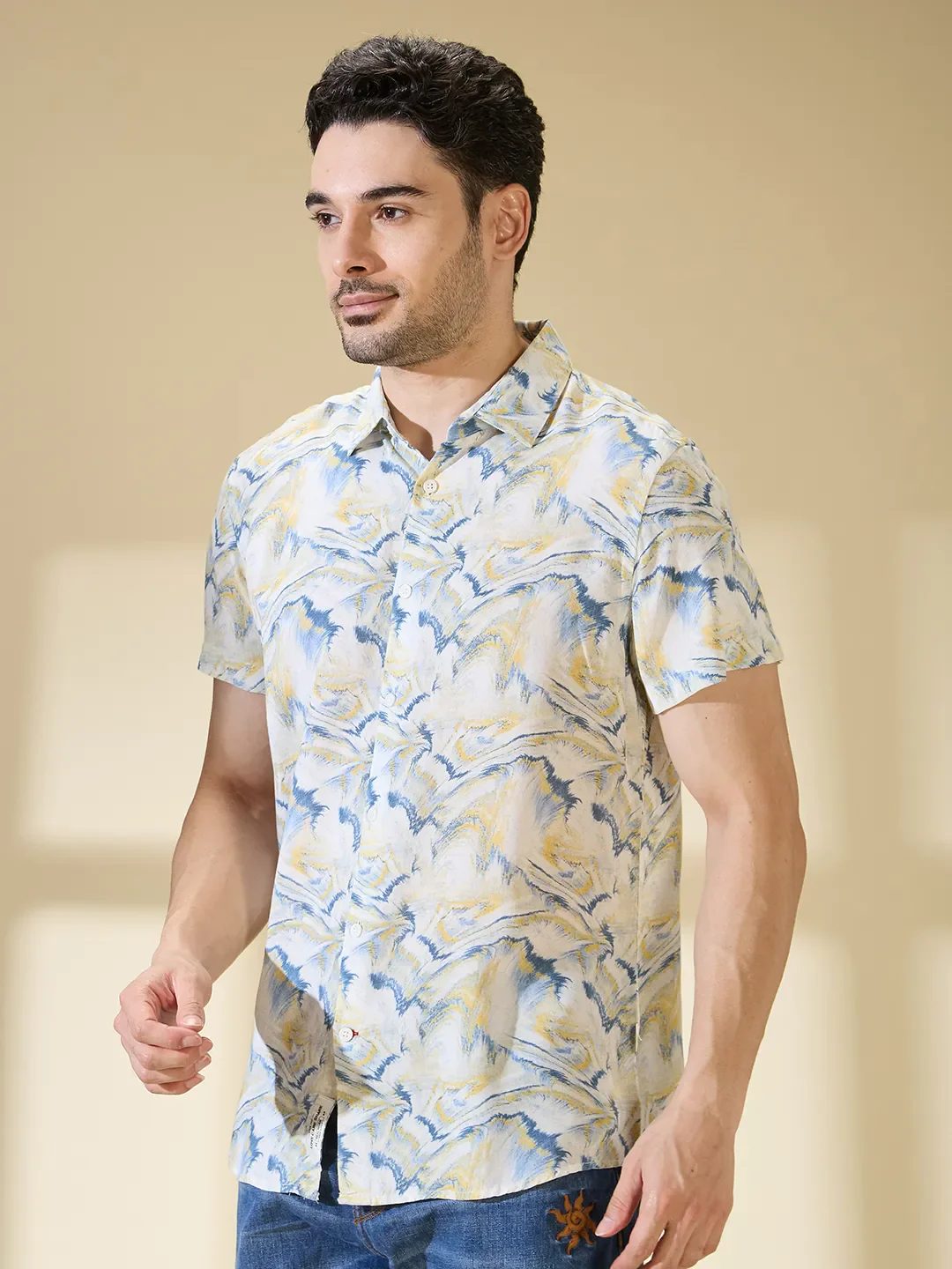 White Slim Straight Fit Regular Collar Short Sleeves Men's Shirt by Being Human Clothing - Image 4