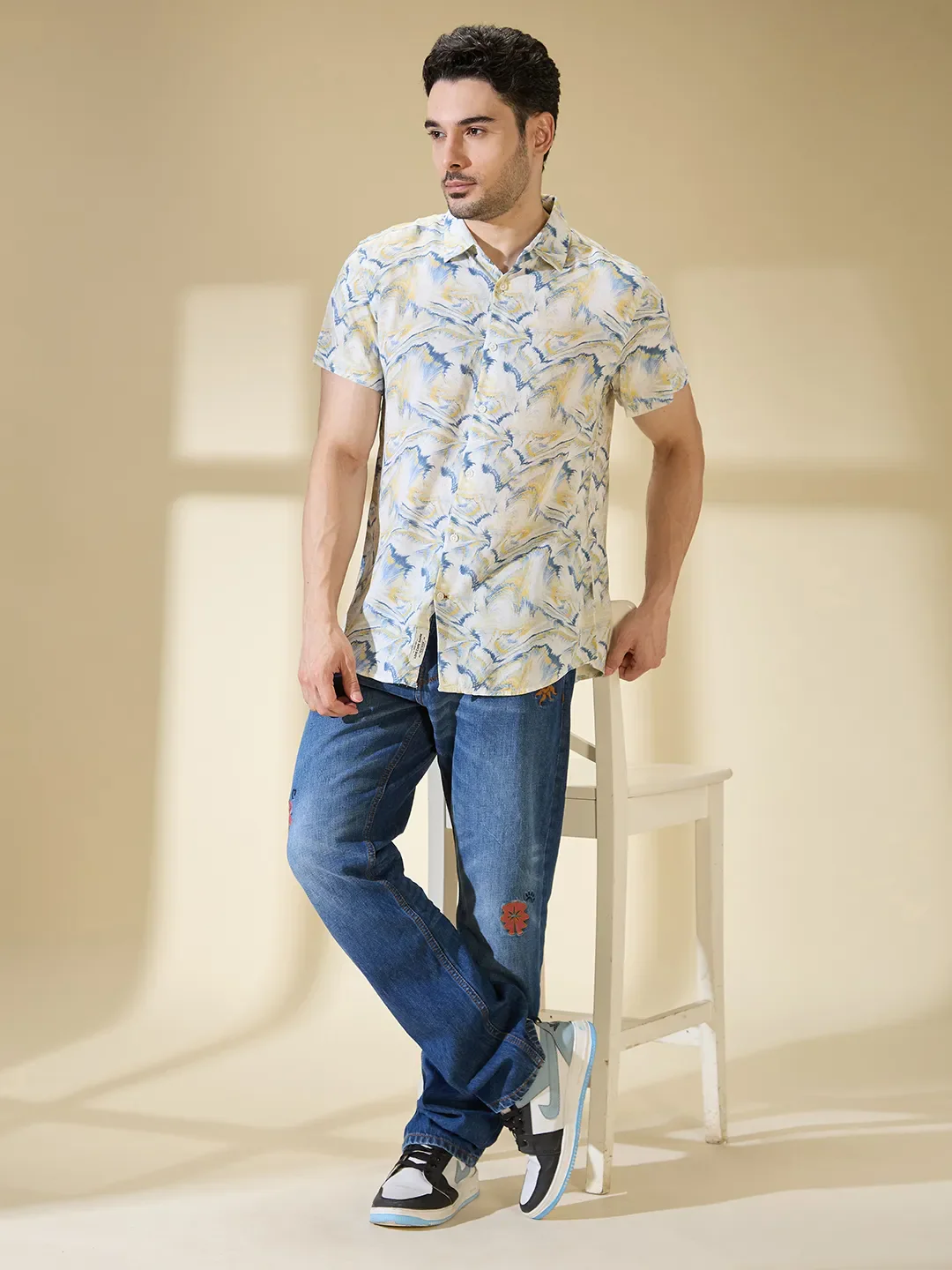 White Slim Straight Fit Regular Collar Short Sleeves Men's Shirt by Being Human Clothing - Image 6