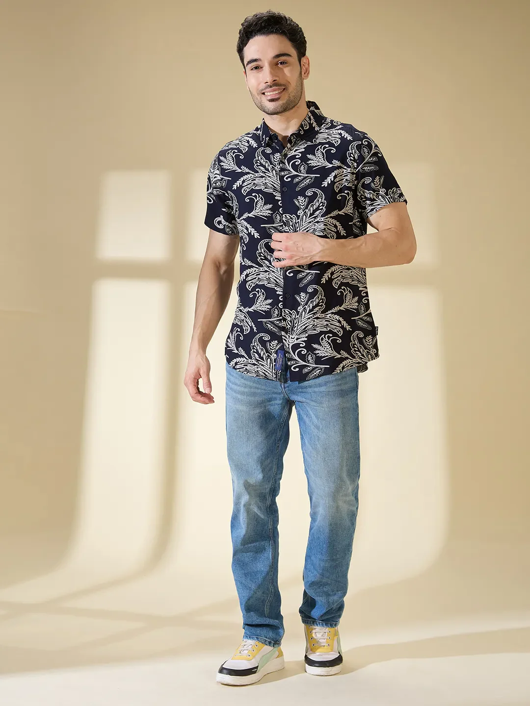 Black Slim Straight Fit Regular Collar Short Sleeves Men's Shirt by Being Human Clothing - Image 2