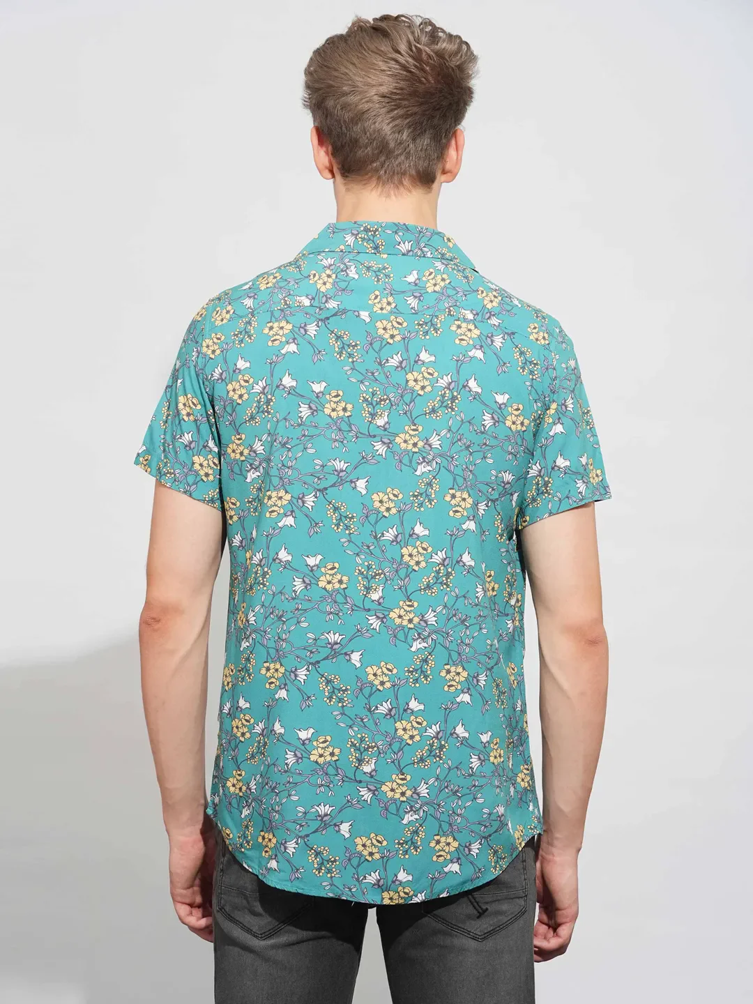 Green Slim Fit Resort Collar Men's Shirt by Being Human Clothing - Image 3