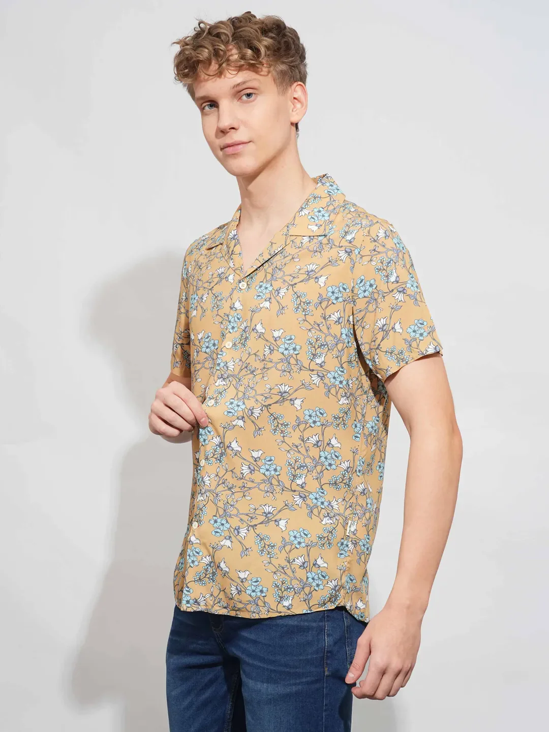 Mustard Slim Fit Resort Collar Men's Shirt by Being Human Clothing - Image 2