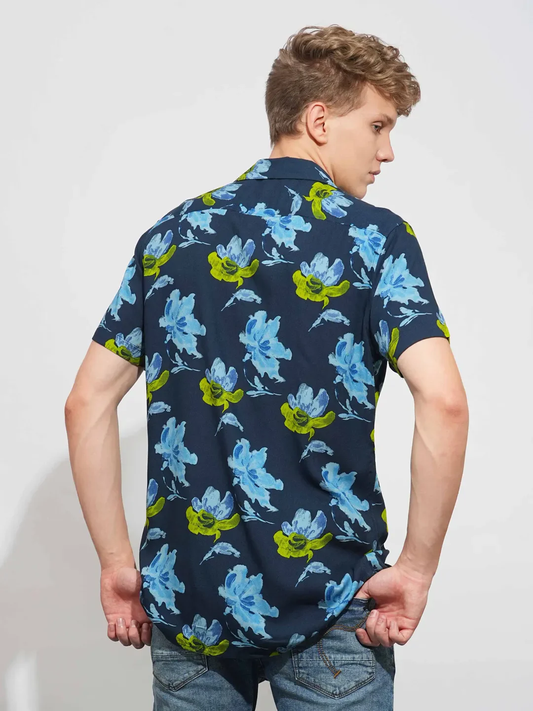 Blue Slim Fit Resort Collar Men's Shirt by Being Human Clothing - Image 3