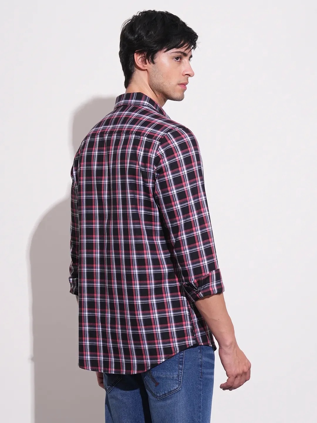 Black Slim Straight Fit Regular Collar Long Sleeves Men's Shirt by Being Human Clothing - Image 3