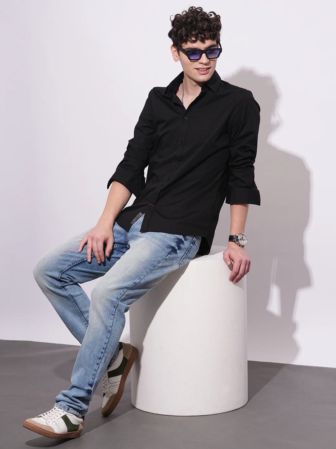 Black Slim Fit Regular Collar Men's Shirt by Being Human Clothing - Image 5
