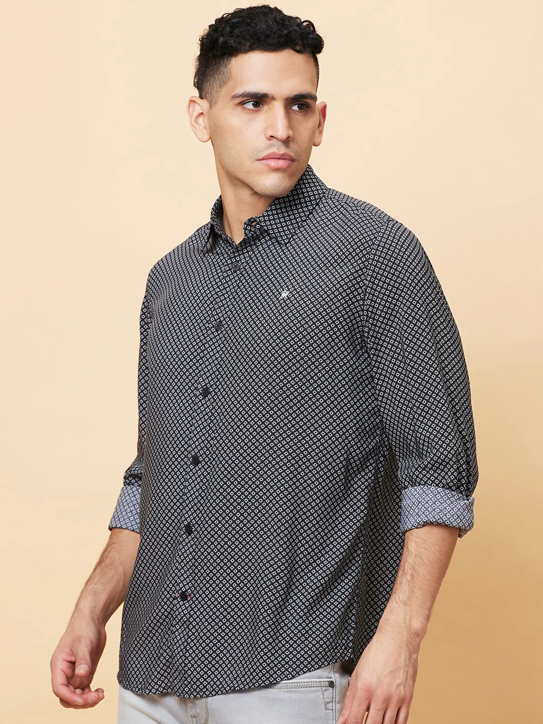 Black Slim Fit Regular Collar Men's Shirt by Being Human Clothing - Image 3