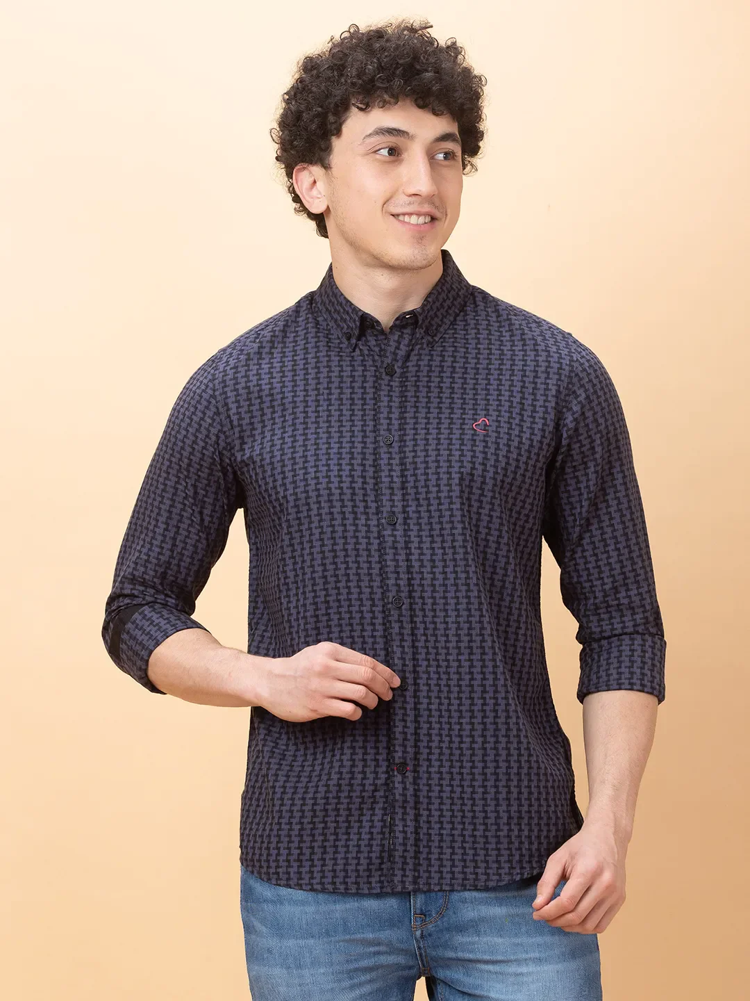 Black Slim Straight Fit Regular Collar Long Sleeves Men's Shirt by Being Human Clothing