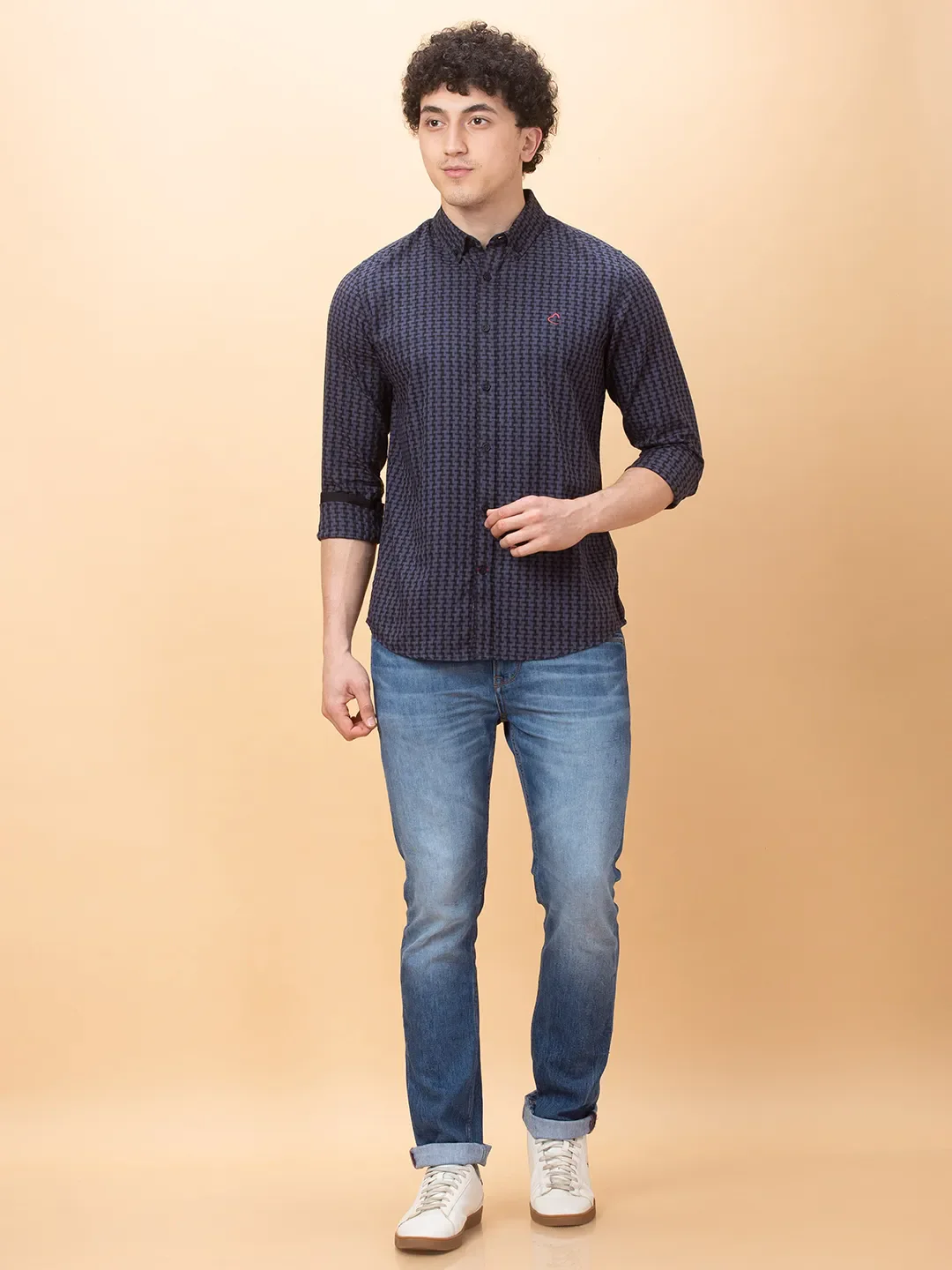 Black Slim Straight Fit Regular Collar Long Sleeves Men's Shirt by Being Human Clothing - Image 2
