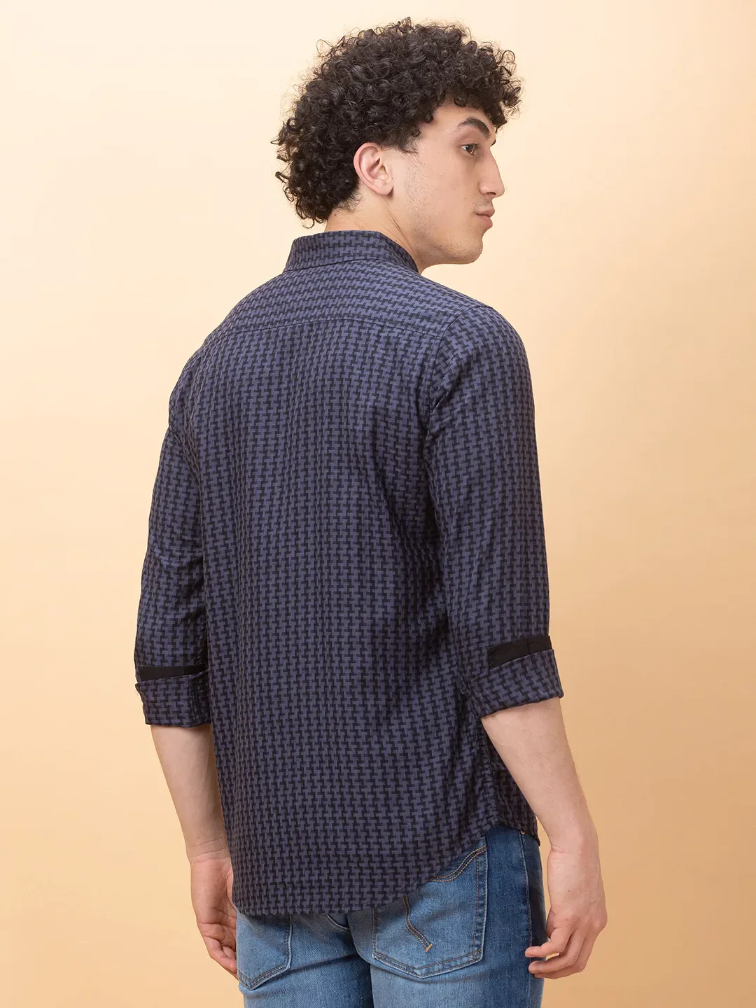 Black Slim Straight Fit Regular Collar Long Sleeves Men's Shirt by Being Human Clothing - Image 3