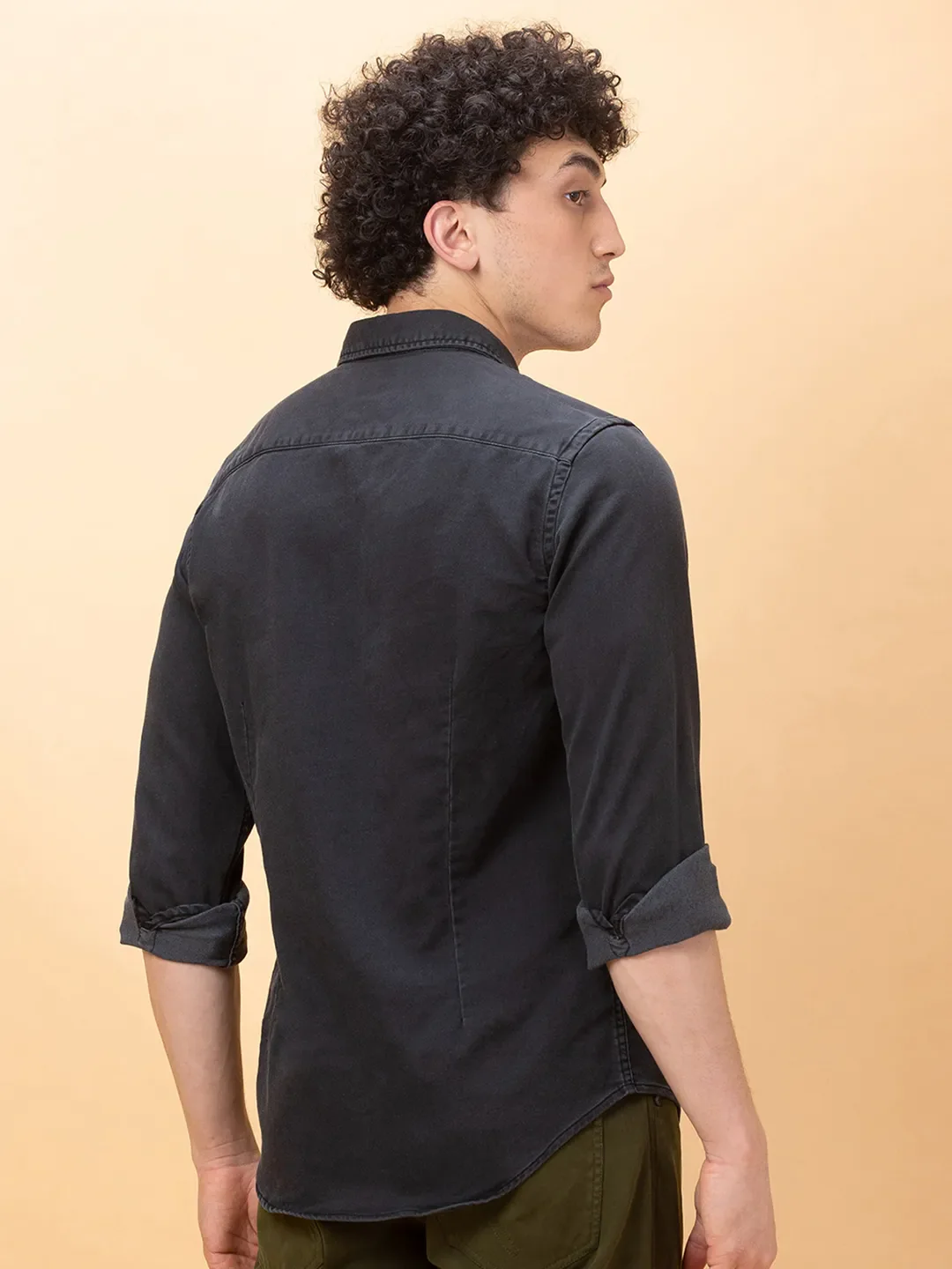 Black Slim Fit Regular Collar Men's Shirt by Being Human Clothing - Image 3