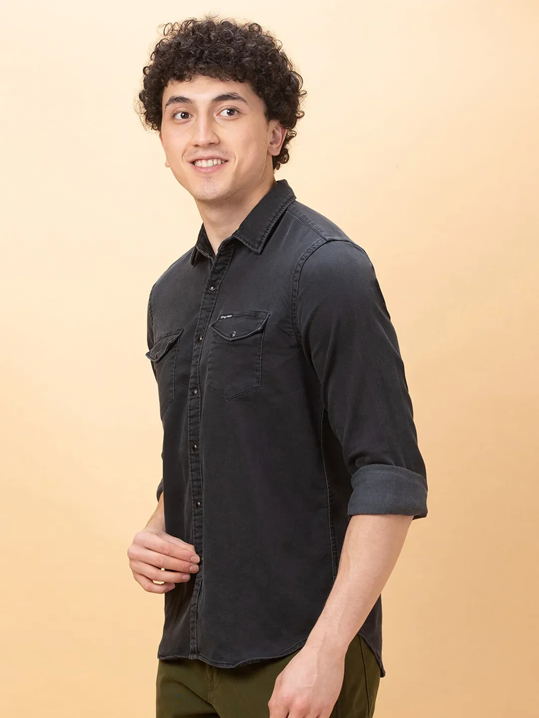 Black Slim Fit Regular Collar Men's Shirt by Being Human Clothing - Image 4