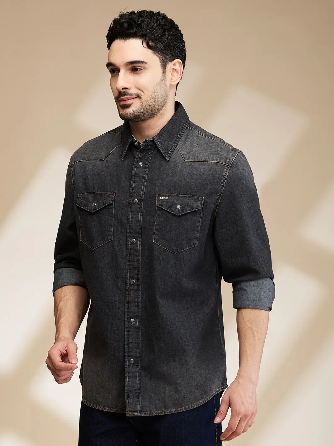Black Slim Fit Regular Collar Men's Shirt by Being Human Clothing - Image 5
