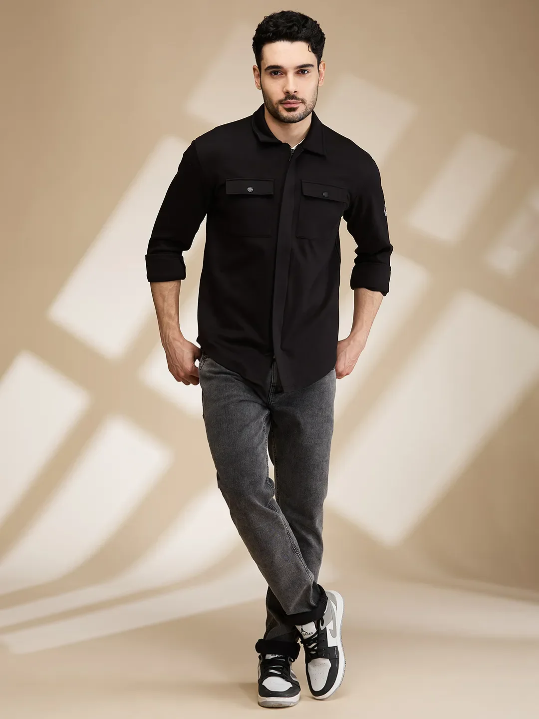 Black Slim Fit Regular Collar Men's Shirt by Being Human Clothing - Image 2