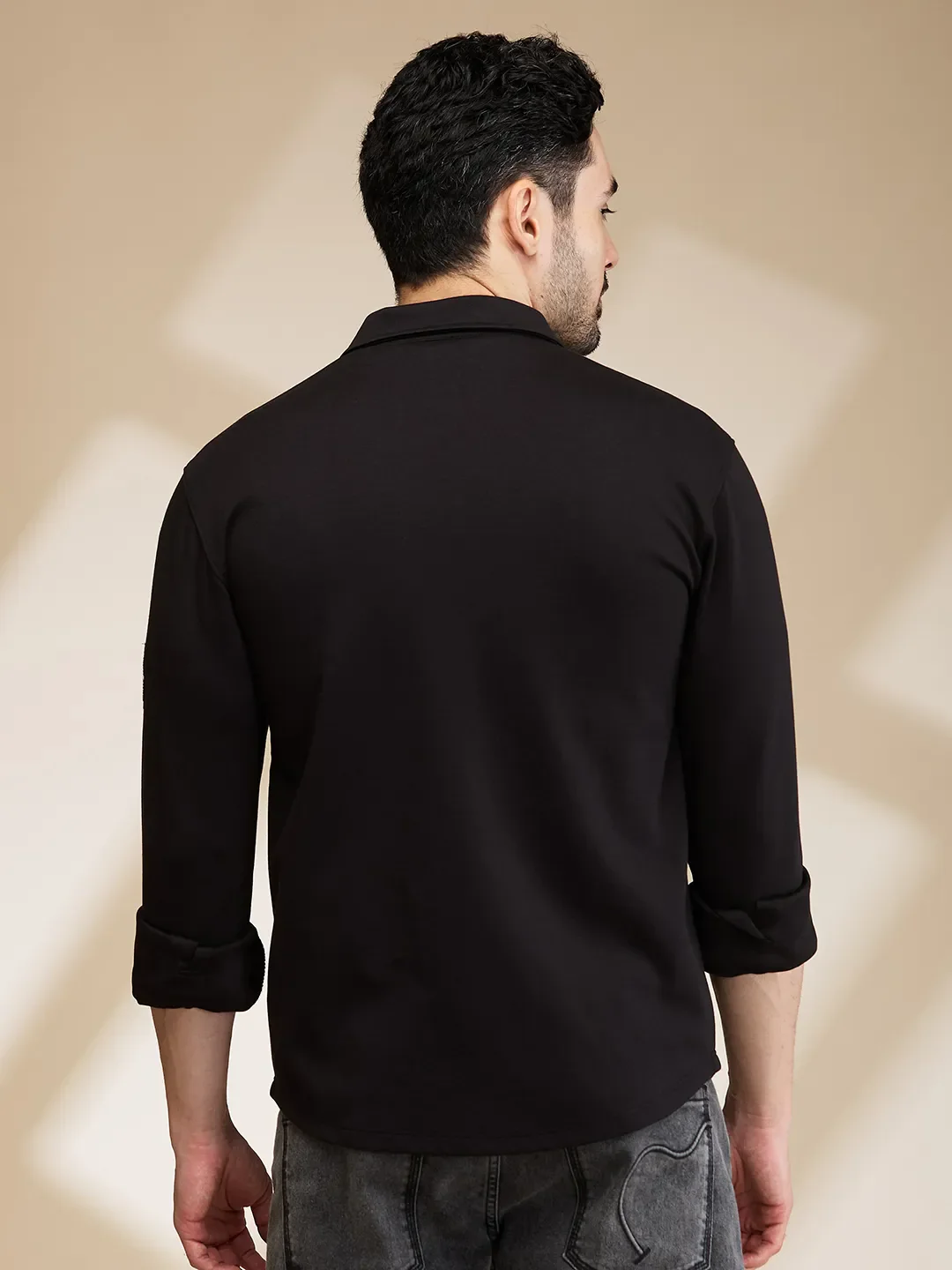 Black Slim Fit Regular Collar Men's Shirt by Being Human Clothing - Image 3