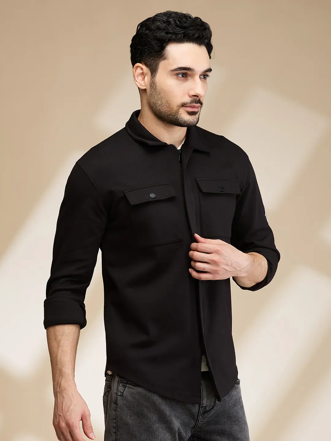Black Slim Fit Regular Collar Men's Shirt by Being Human Clothing - Image 4
