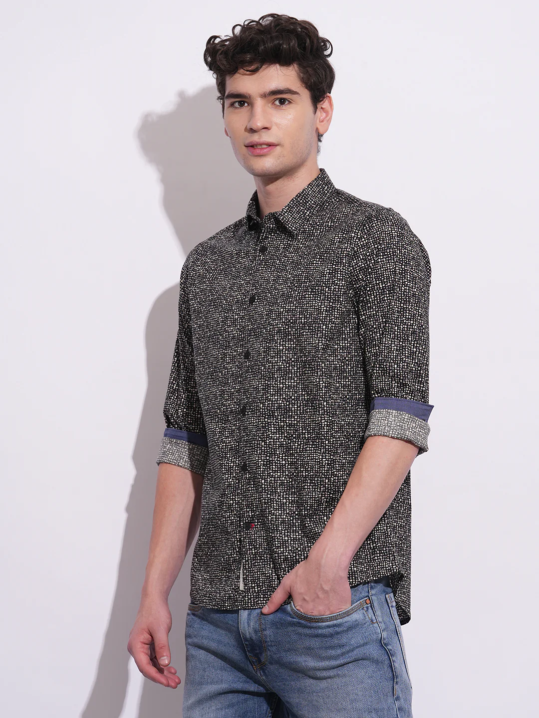 Black Regular Fit Regular Collar Men's Shirt by Being Human Clothing - Image 2