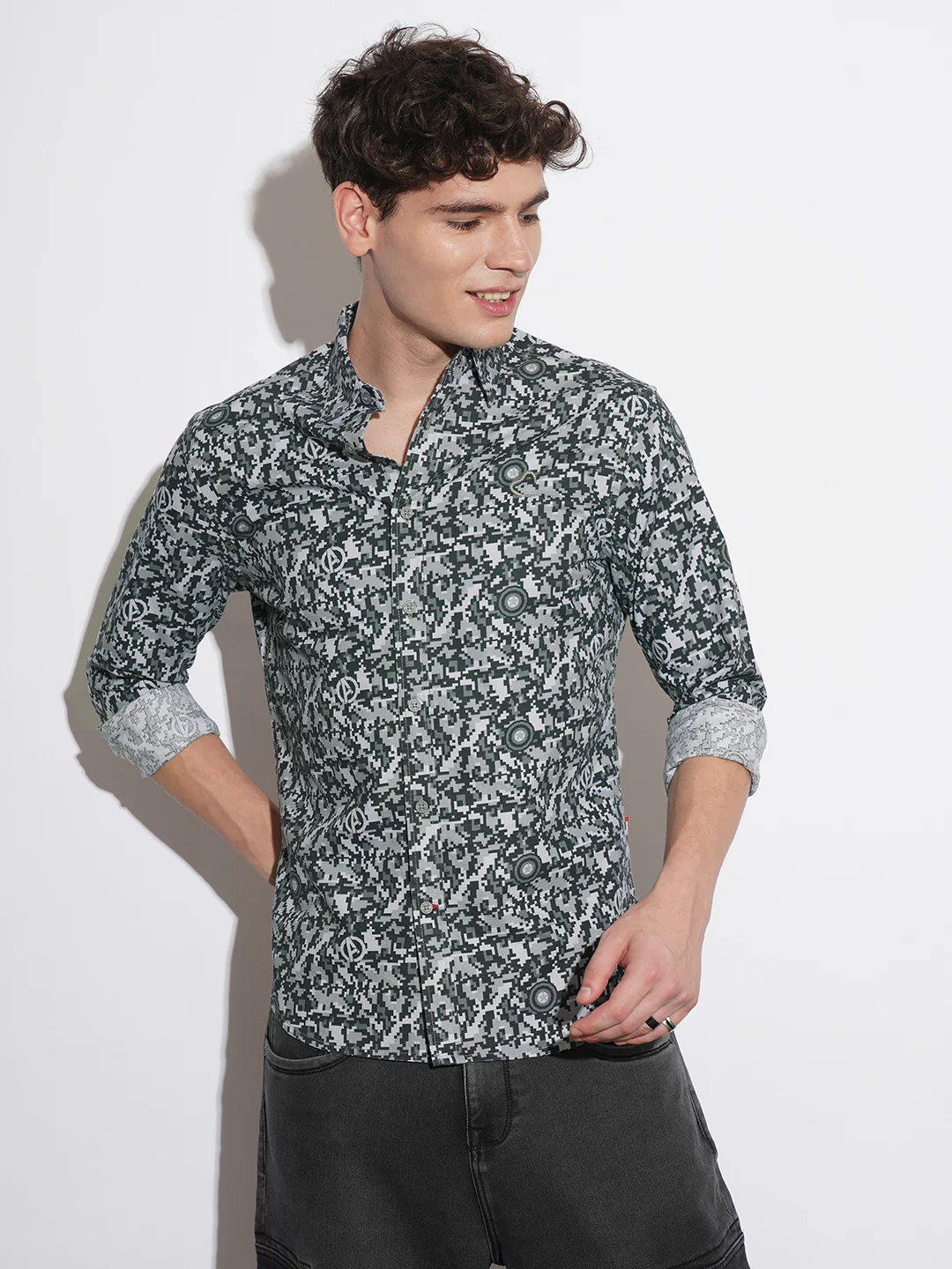 Black Comfort Fit Regular Collar Men's Shirt by Being Human Clothing