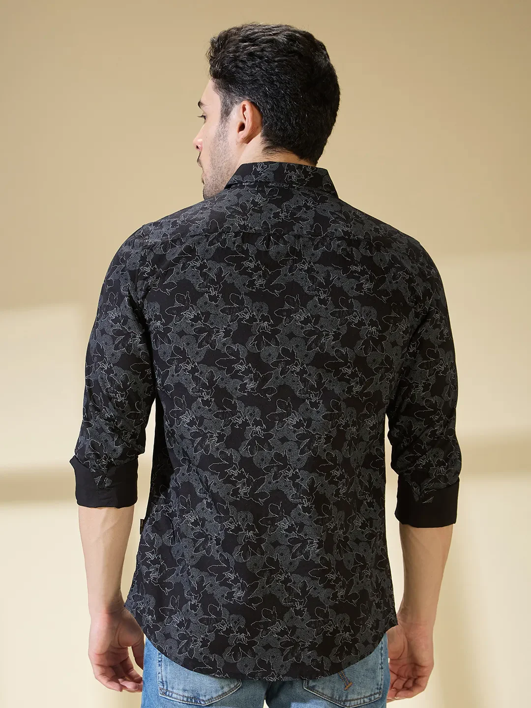 Black Slim Straight Fit Regular Collar Long Sleeves Men's Shirt by Being Human Clothing - Image 3