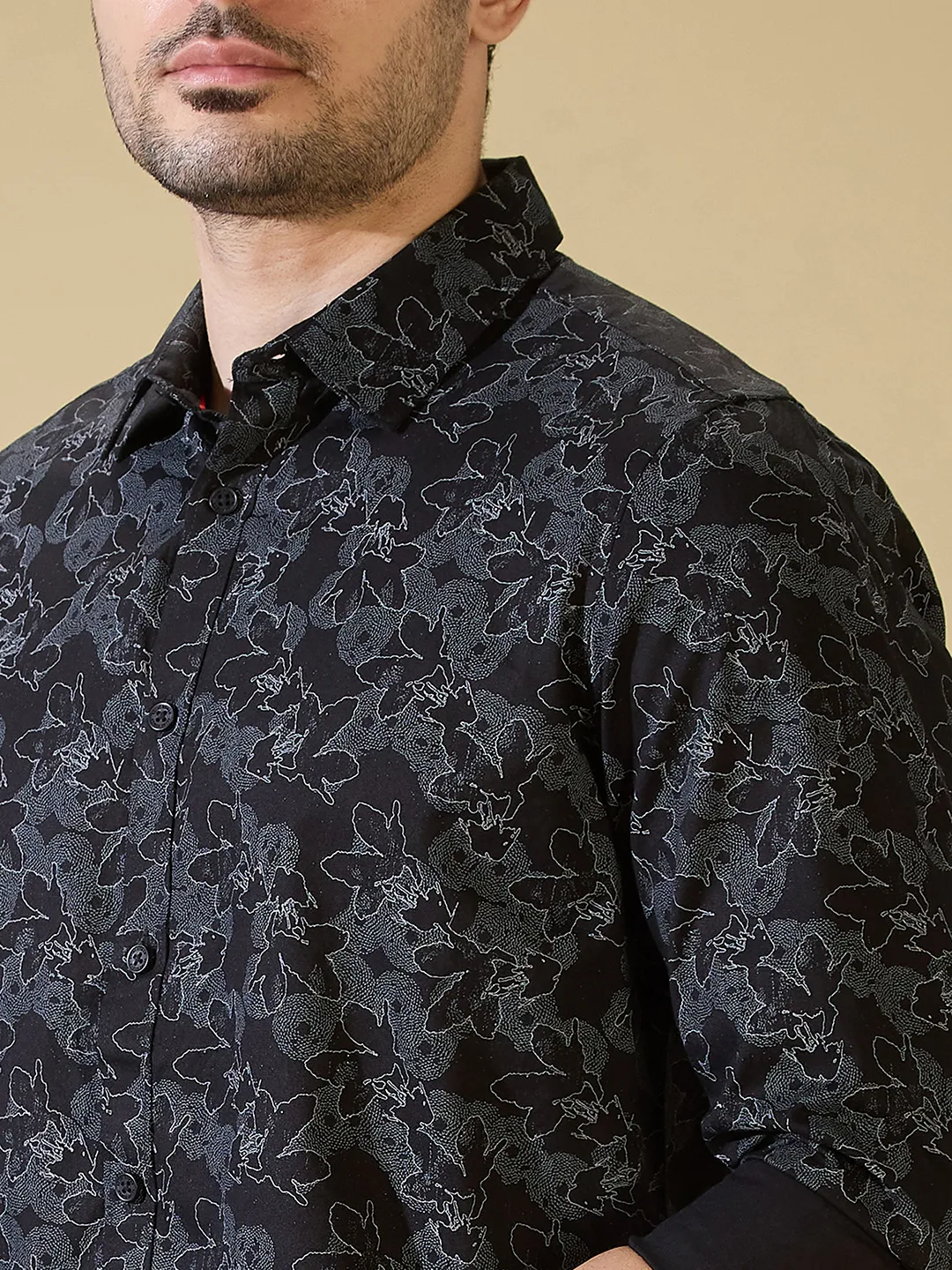 Black Slim Straight Fit Regular Collar Long Sleeves Men's Shirt by Being Human Clothing - Image 5