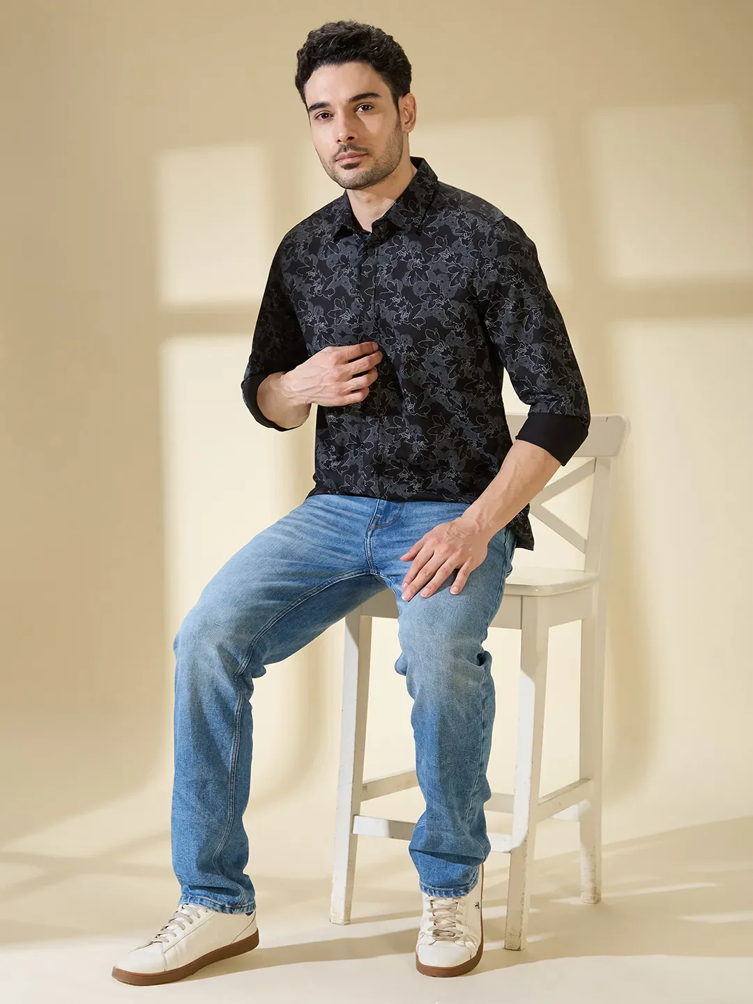 Black Slim Straight Fit Regular Collar Long Sleeves Men's Shirt by Being Human Clothing - Image 6