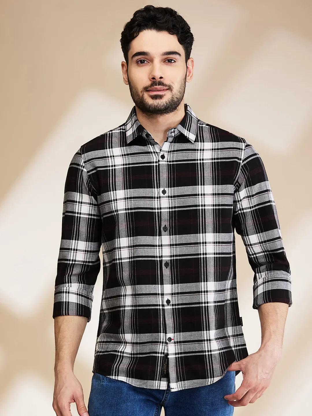 Black Slim Straight Fit Regular Collar Long Sleeves Men's Shirt by Being Human Clothing