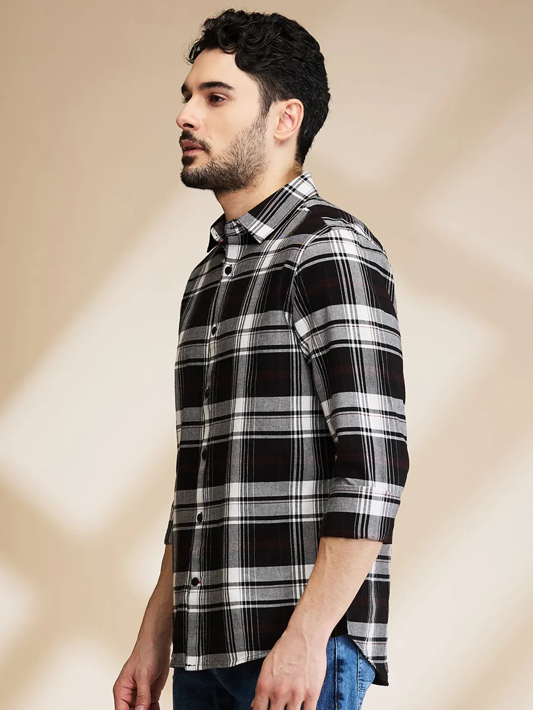 Black Slim Straight Fit Regular Collar Long Sleeves Men's Shirt by Being Human Clothing - Image 4
