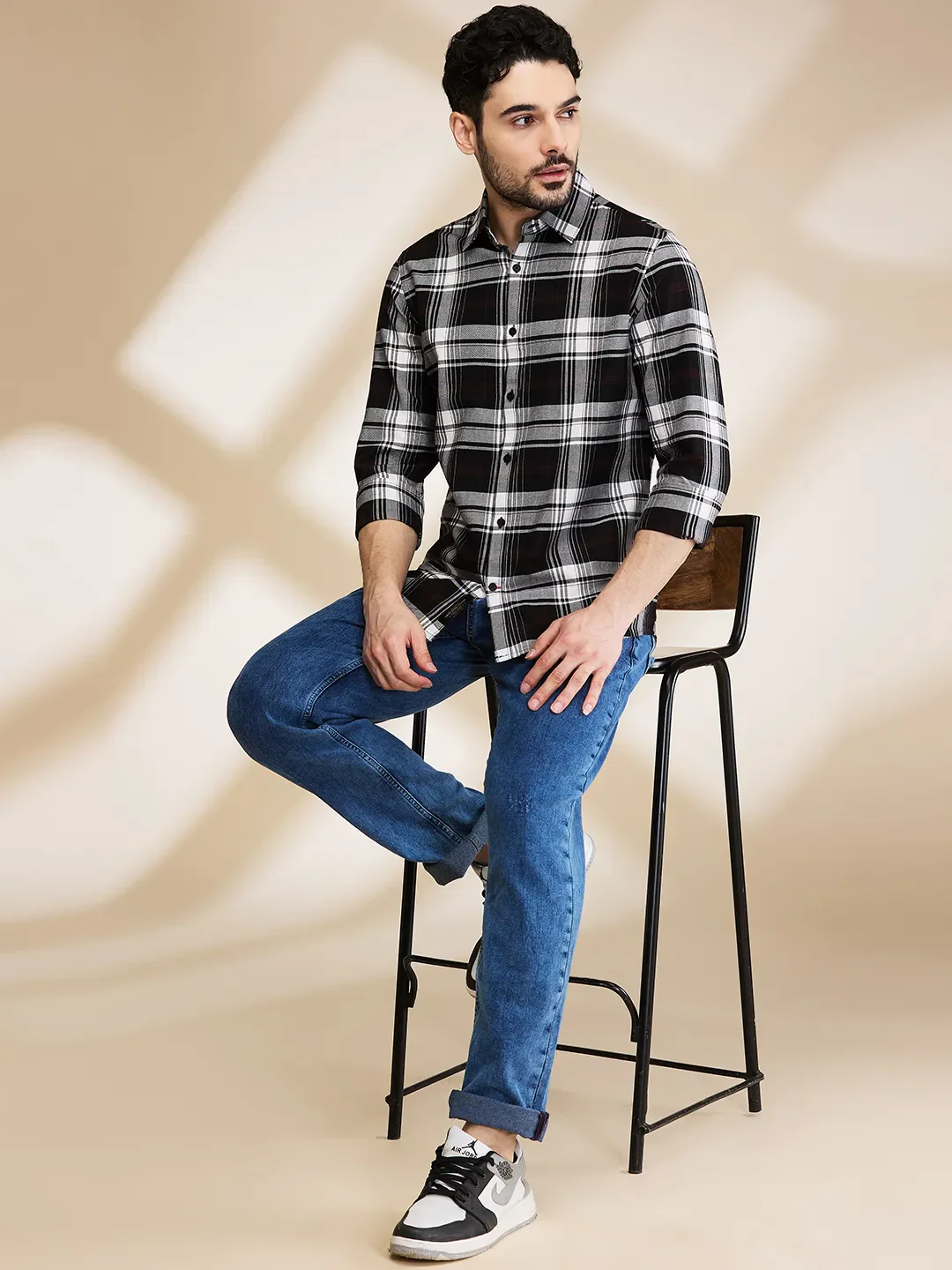 Black Slim Straight Fit Regular Collar Long Sleeves Men's Shirt by Being Human Clothing - Image 6