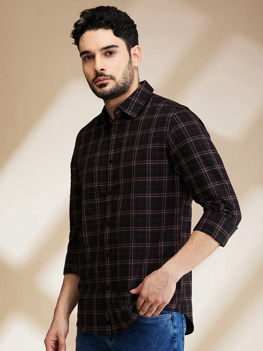 Black Slim Fit Regular Collar Men's Shirt by Being Human Clothing - Image 4