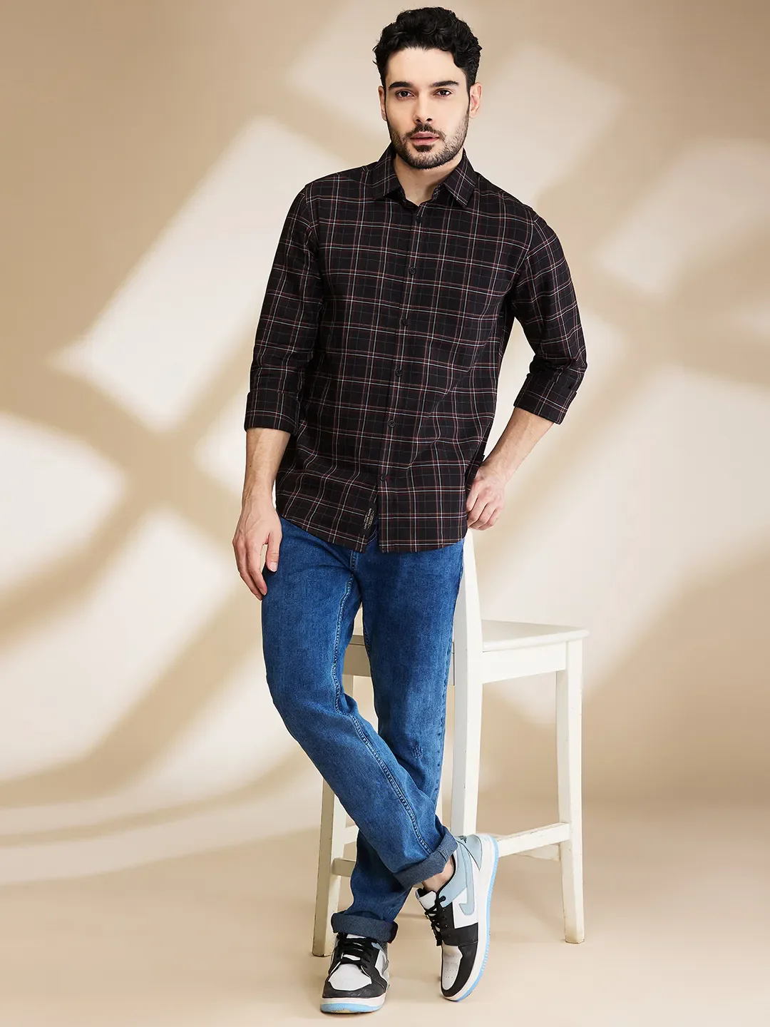 Black Slim Fit Regular Collar Men's Shirt by Being Human Clothing - Image 6