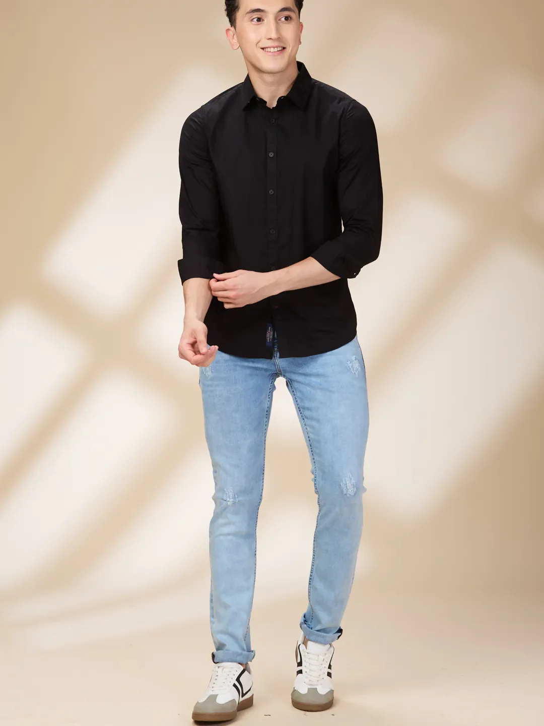 Black Slim Straight Fit Regular Collar Long Sleeves Men's Shirt by Being Human Clothing - Image 2