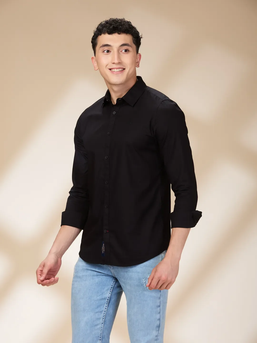 Black Slim Straight Fit Regular Collar Long Sleeves Men's Shirt by Being Human Clothing - Image 4