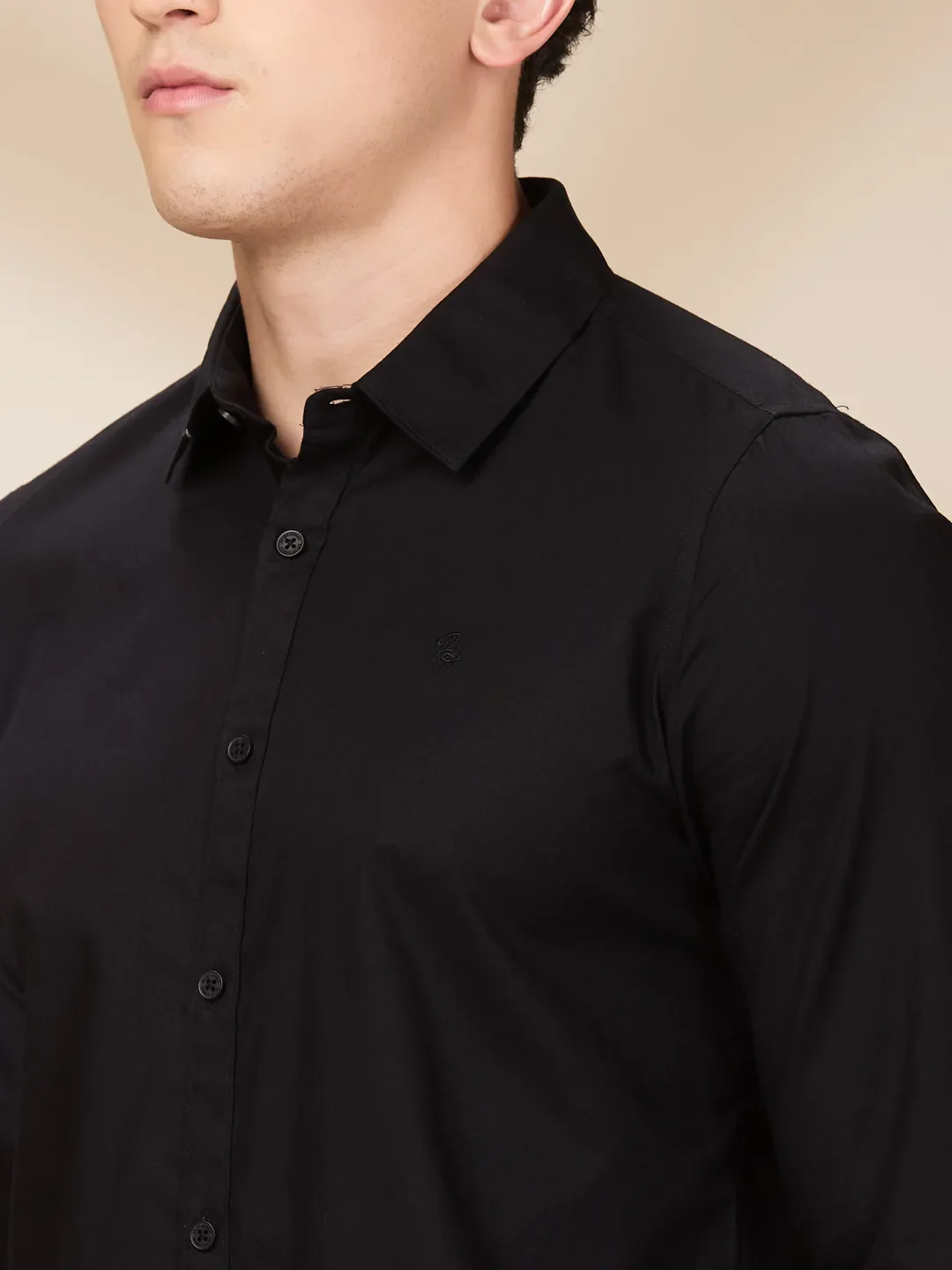 Black Slim Straight Fit Regular Collar Long Sleeves Men's Shirt by Being Human Clothing - Image 5