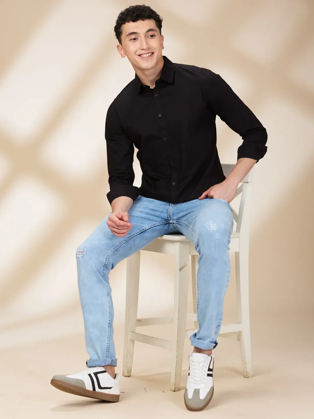 Black Slim Straight Fit Regular Collar Long Sleeves Men's Shirt by Being Human Clothing - Image 6