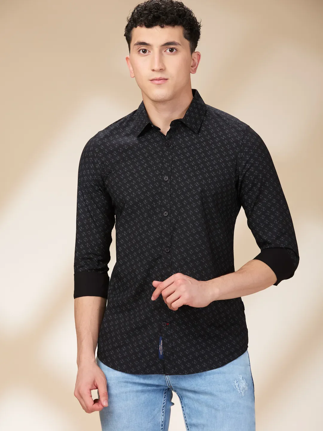 Black Slim Fit Regular Collar Men's Shirt by Being Human Clothing