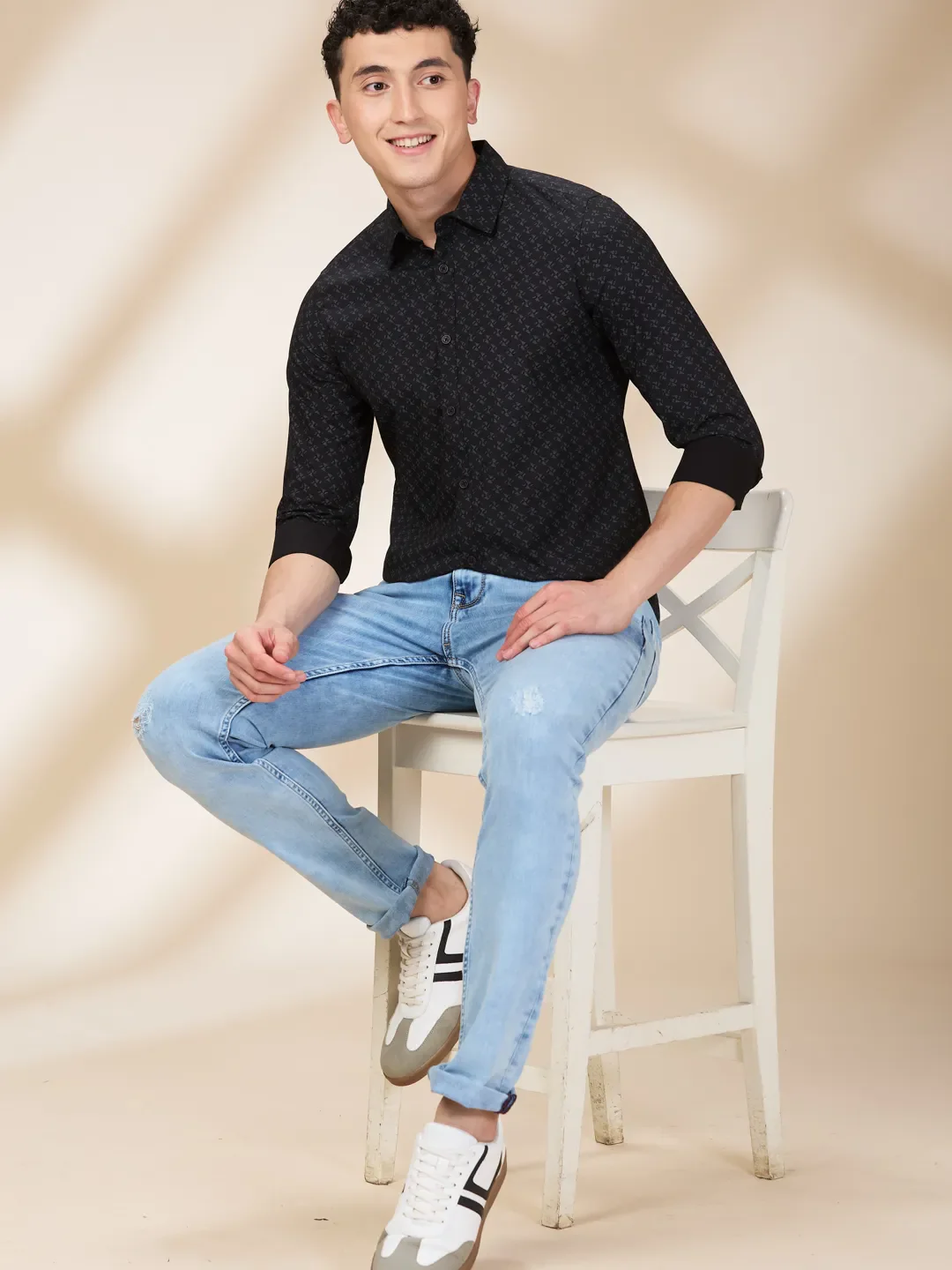 Black Slim Fit Regular Collar Men's Shirt by Being Human Clothing - Image 6