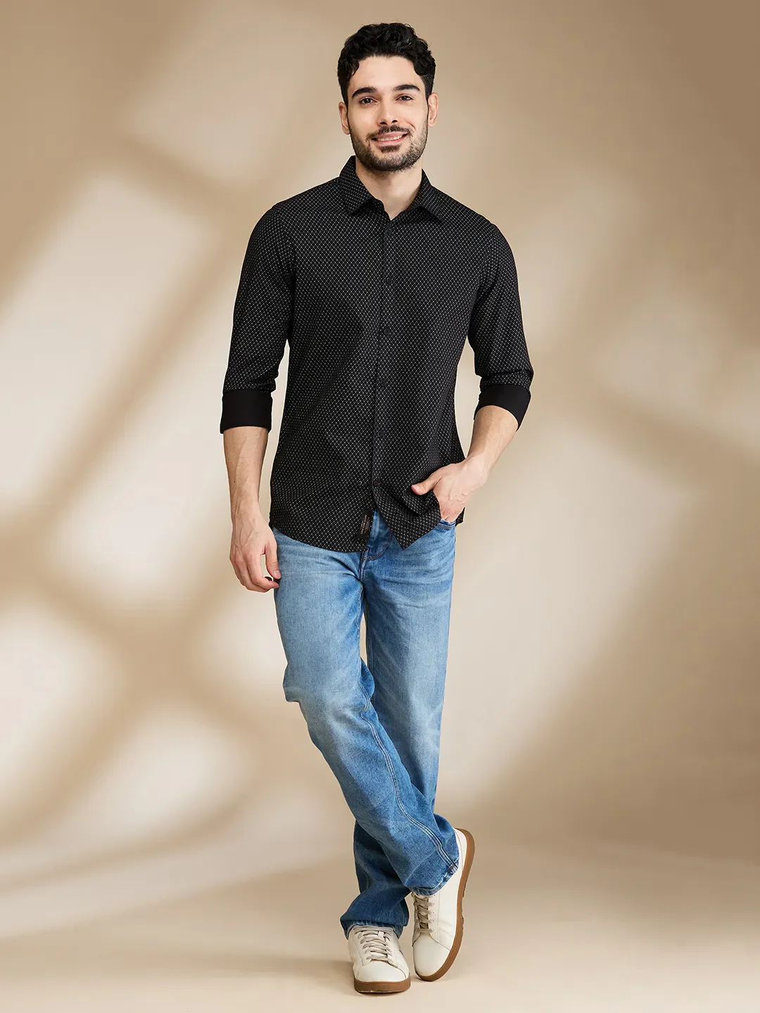 Black Slim Straight Fit Regular Collar Long Sleeves Men's Shirt by Being Human Clothing - Image 2