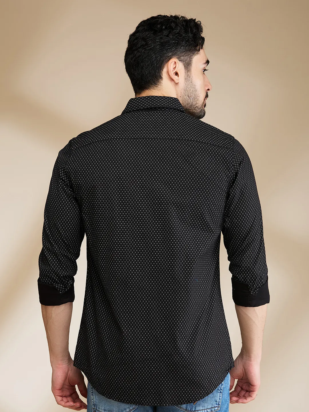 Black Slim Straight Fit Regular Collar Long Sleeves Men's Shirt by Being Human Clothing - Image 3