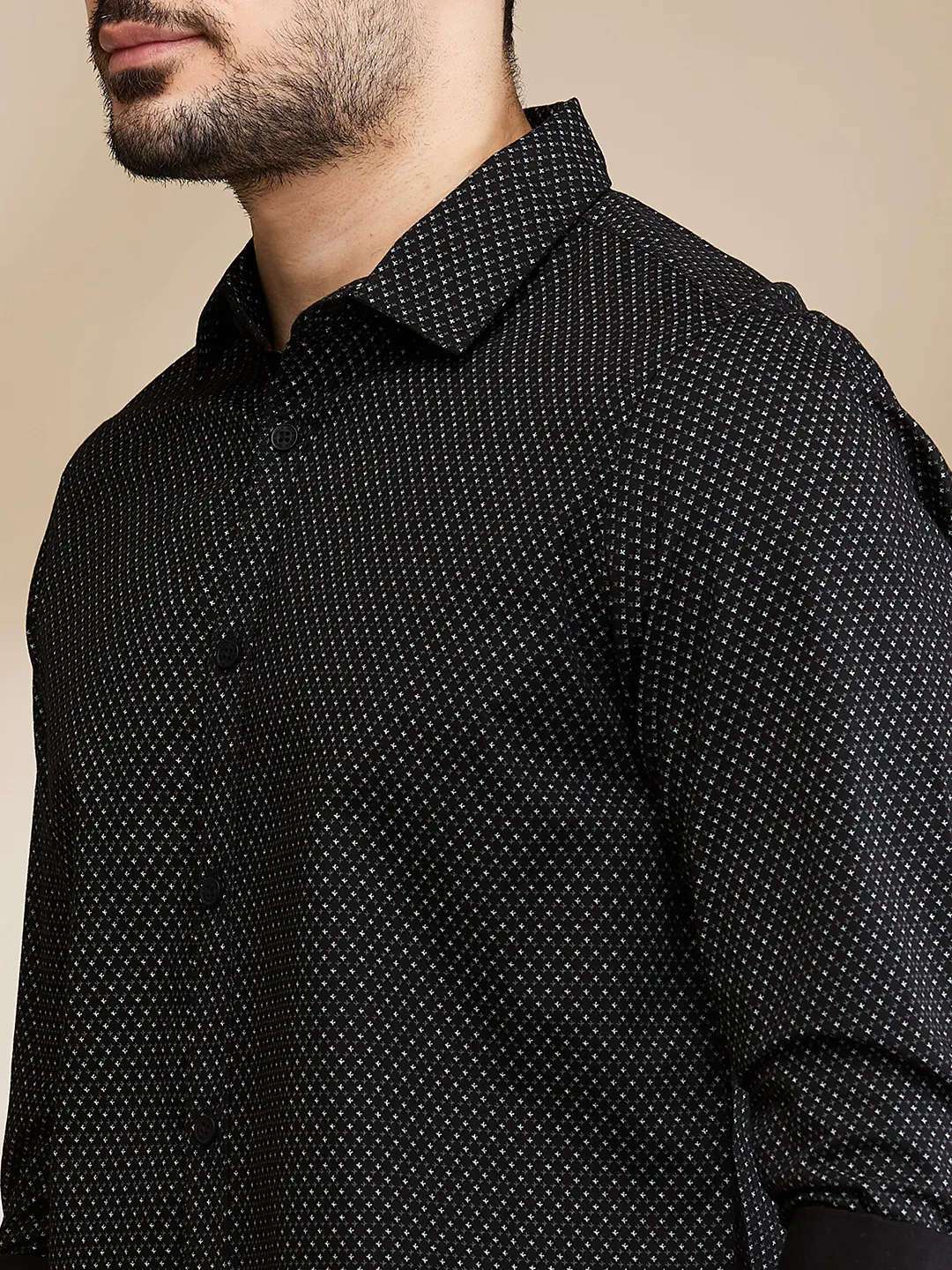 Black Slim Straight Fit Regular Collar Long Sleeves Men's Shirt by Being Human Clothing - Image 5