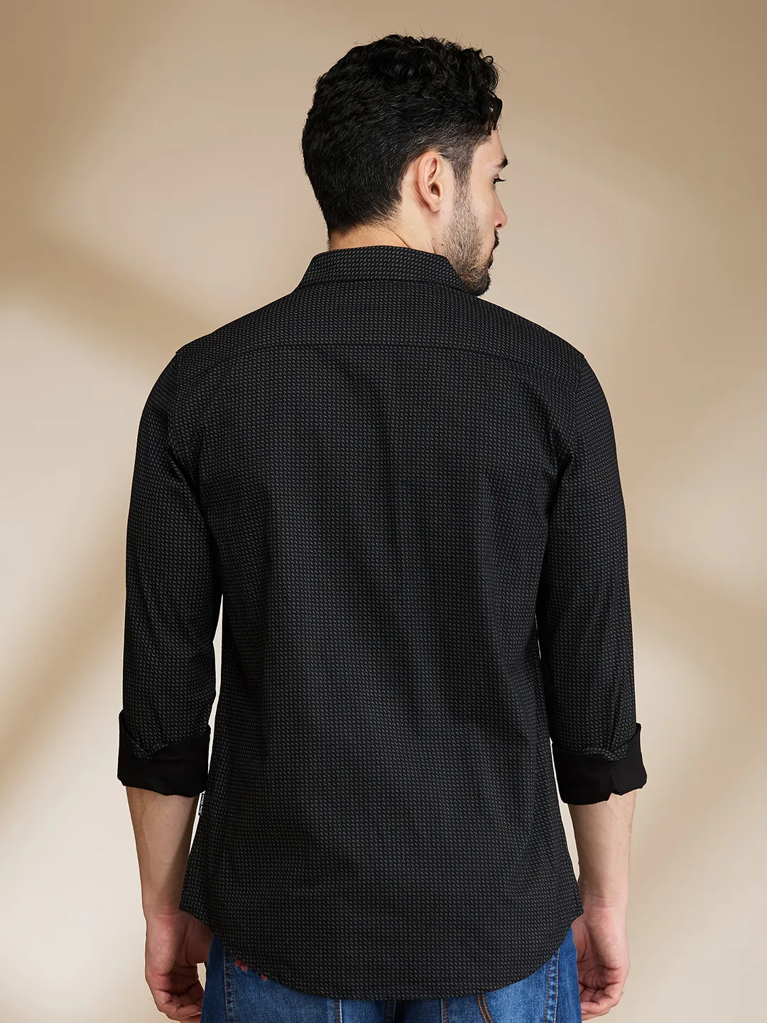 Black Slim Straight Fit Regular Collar Long Sleeves Men's Shirt by Being Human Clothing - Image 3