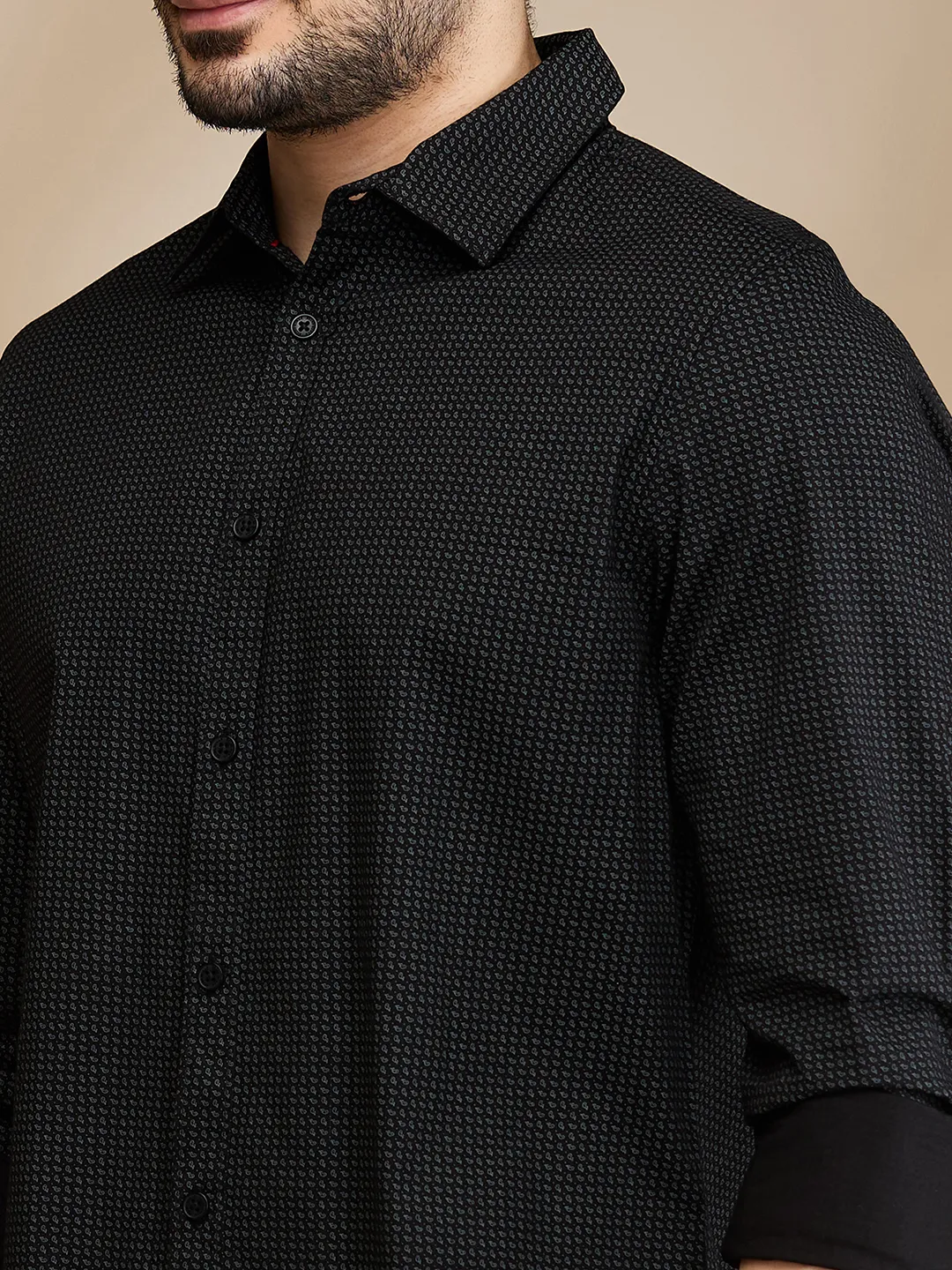 Black Slim Straight Fit Regular Collar Long Sleeves Men's Shirt by Being Human Clothing - Image 5