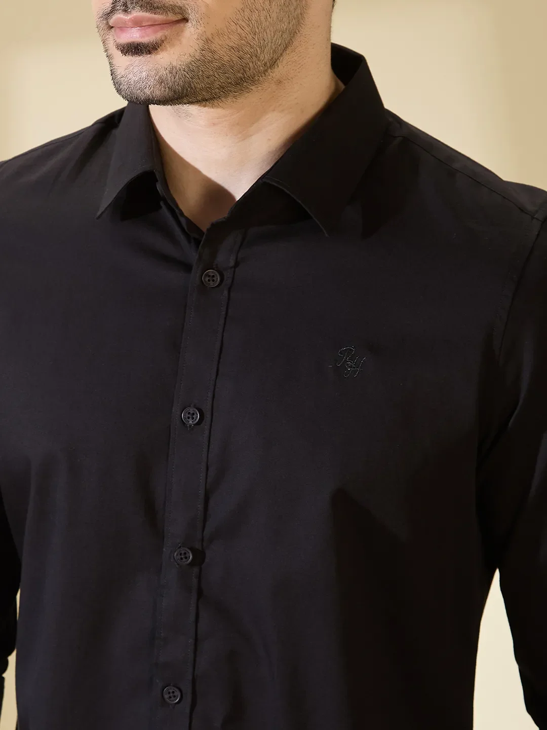 Black Slim Straight Fit Regular Collar Long Sleeves Men's Shirt by Being Human Clothing - Image 5