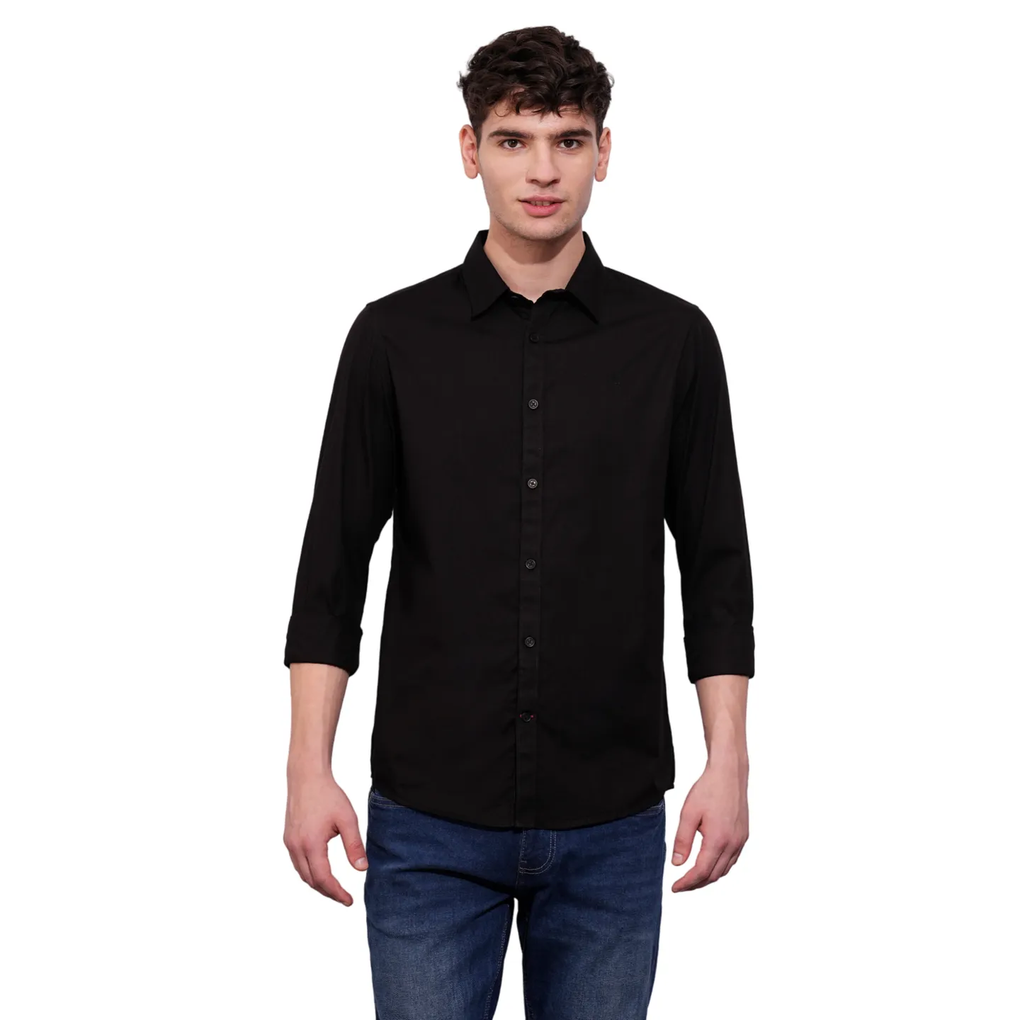 Black Slim Straight Fit Regular Collar Long Sleeves Men's Shirt by Being Human Clothing