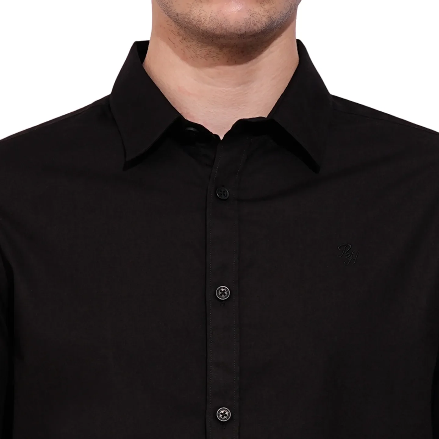 Black Slim Straight Fit Regular Collar Long Sleeves Men's Shirt by Being Human Clothing - Image 5
