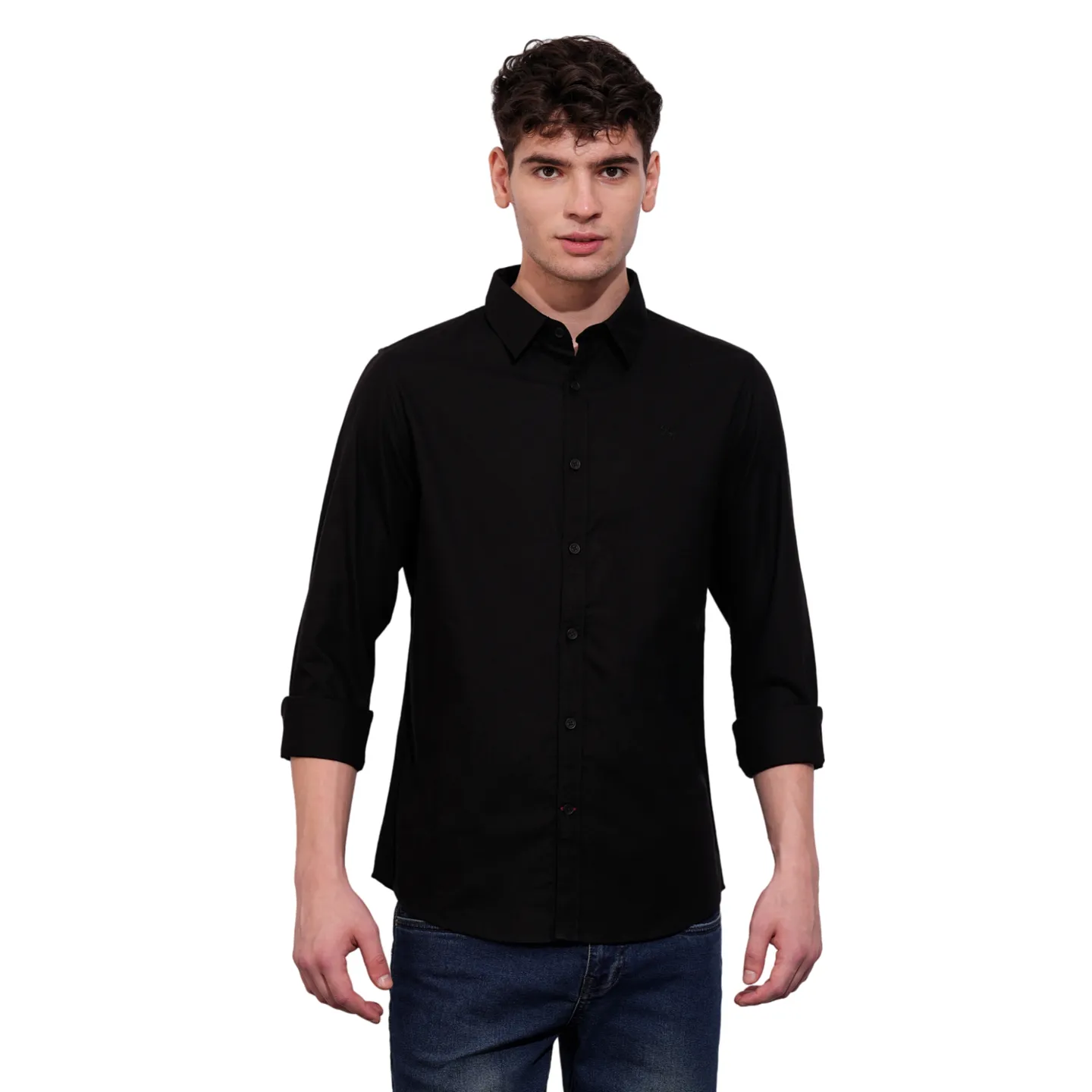Black Slim Straight Fit Regular Collar Long Sleeves Men's Shirt by Being Human Clothing