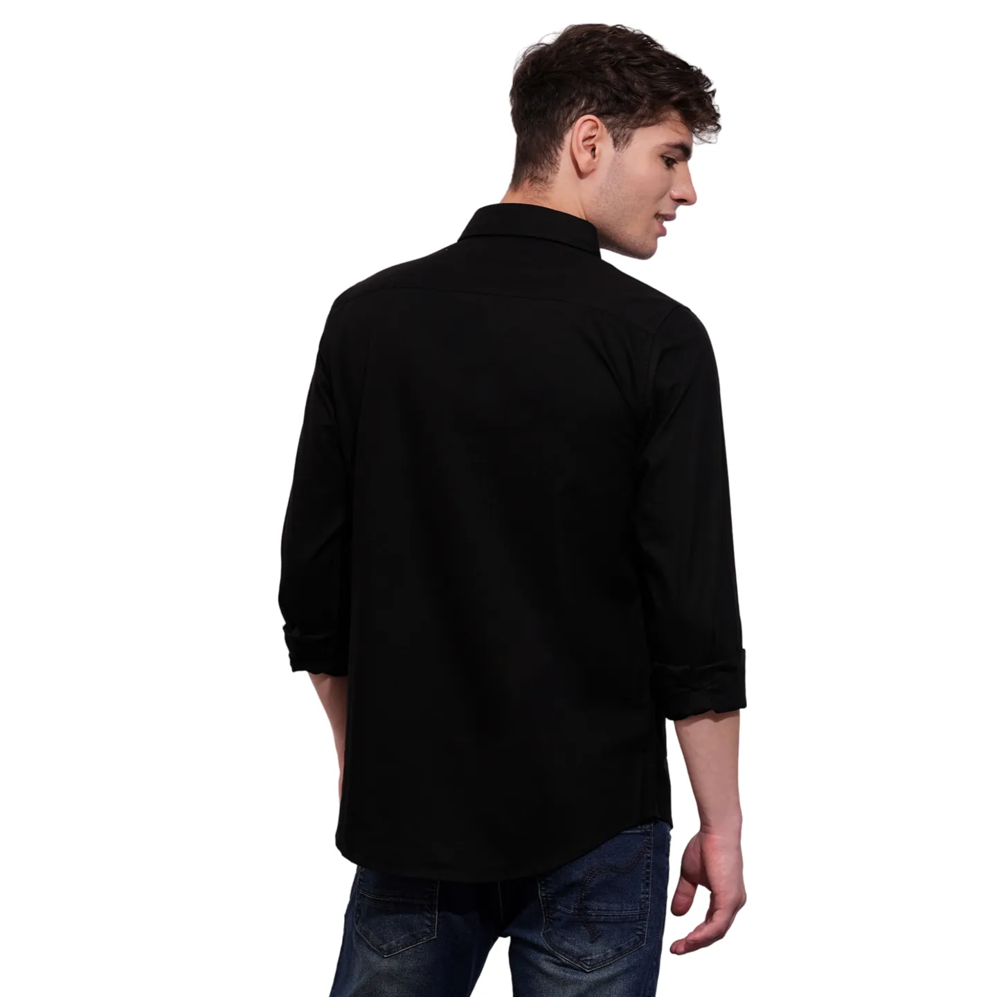 Black Slim Straight Fit Regular Collar Long Sleeves Men's Shirt by Being Human Clothing - Image 3