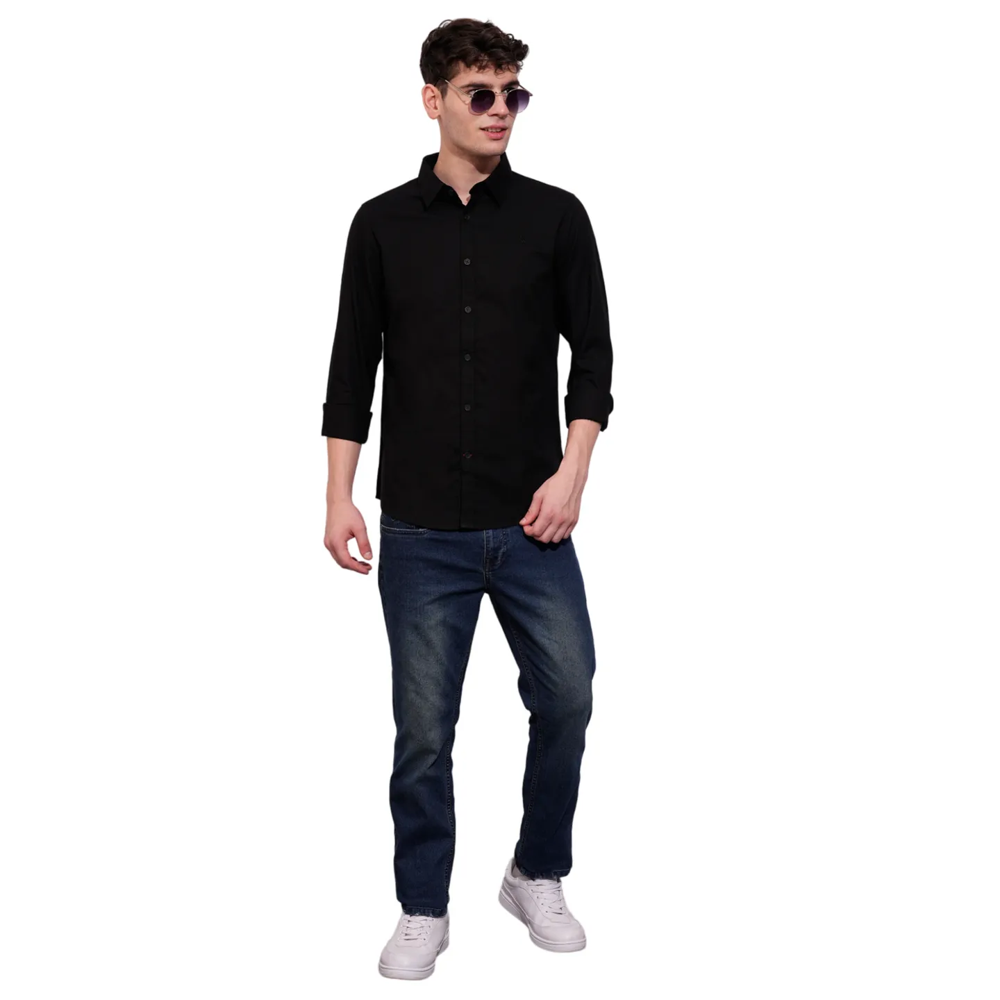 Black Slim Straight Fit Regular Collar Long Sleeves Men's Shirt by Being Human Clothing - Image 4