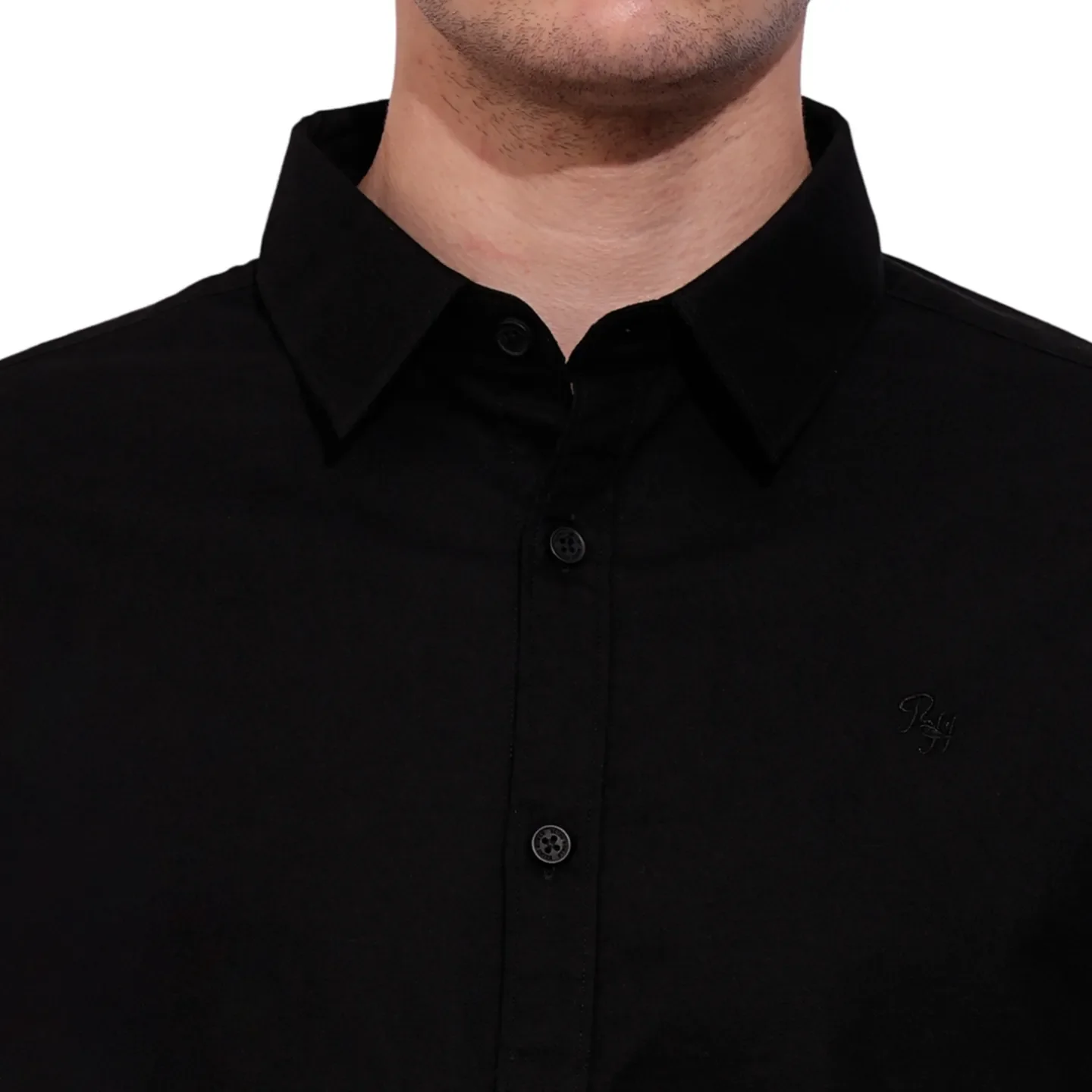 Black Slim Straight Fit Regular Collar Long Sleeves Men's Shirt by Being Human Clothing - Image 5