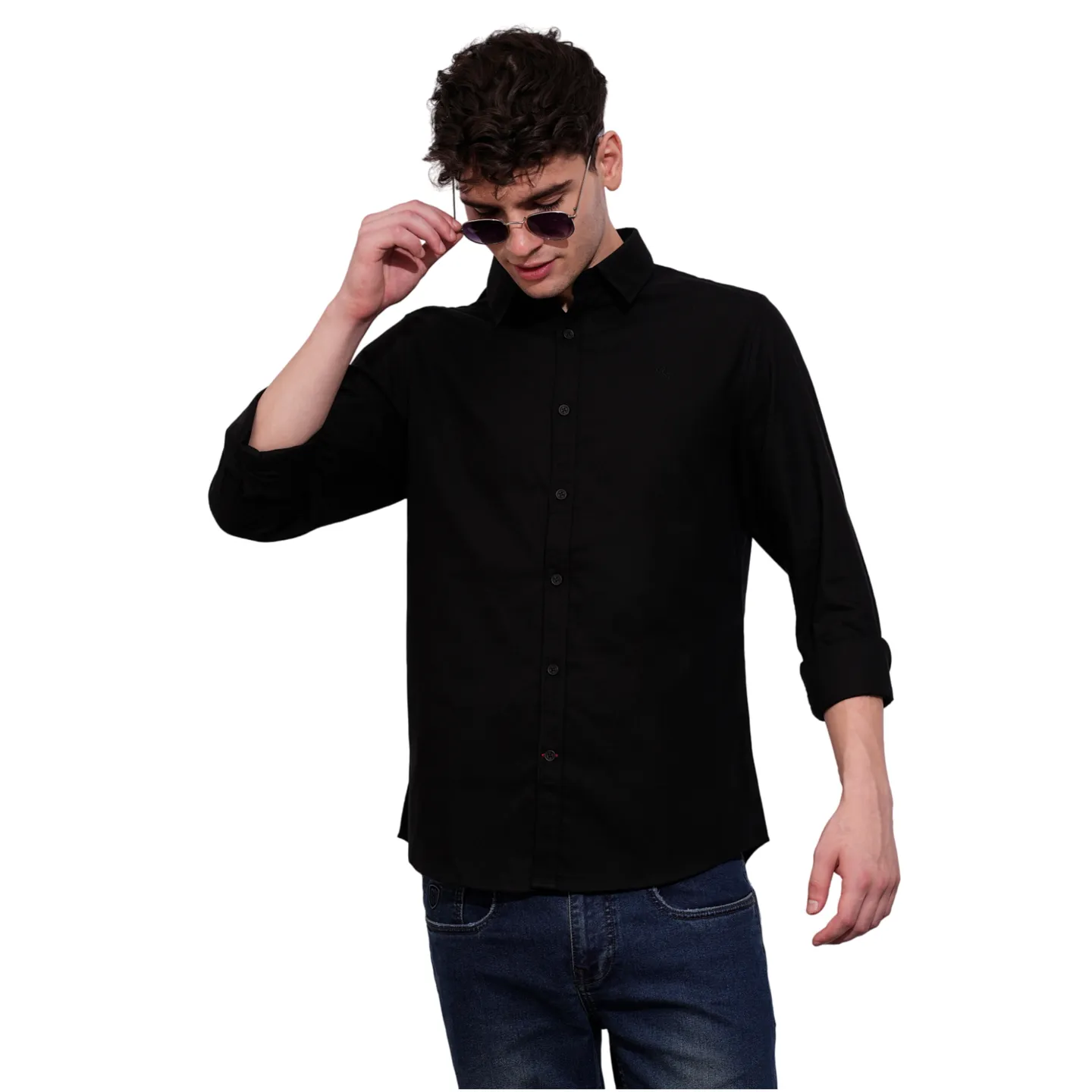 Black Slim Straight Fit Regular Collar Long Sleeves Men's Shirt by Being Human Clothing - Image 6